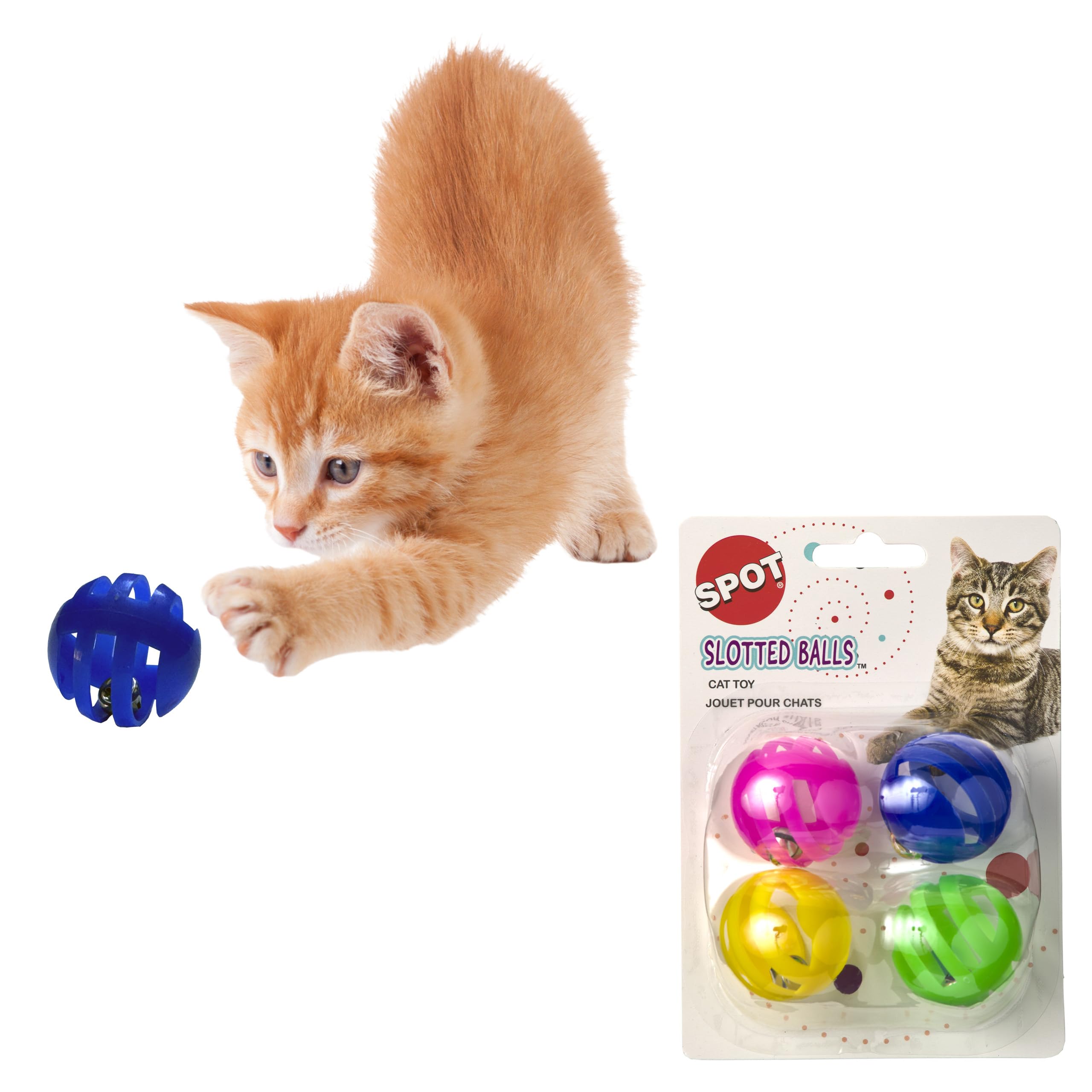 Colorful Cat Toy Balls with Bell 6PCS, Interactive Hollow Design, Plastic, Training Exercise Toy(2 in 1 2P)