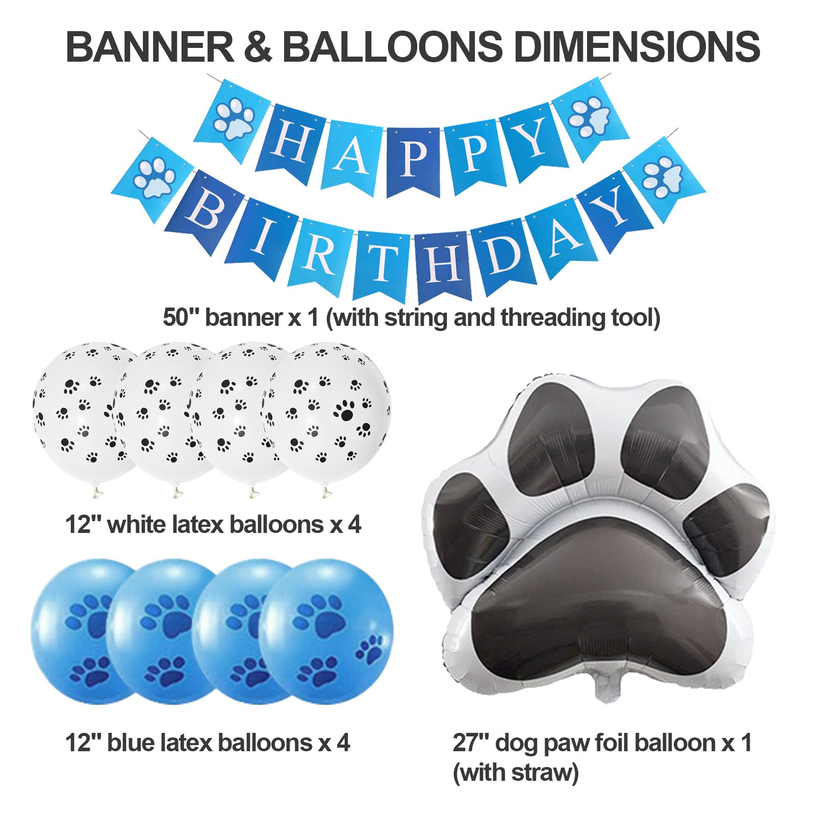 Boy Dog Birthday Party Costume & Decoration Supplies Set with Blue Birthday Bandana Hat Scarf and Bow Tie Happy Birthday Banner and Dog Paw Balloons for Medium Large Dogs Pets(M/L)