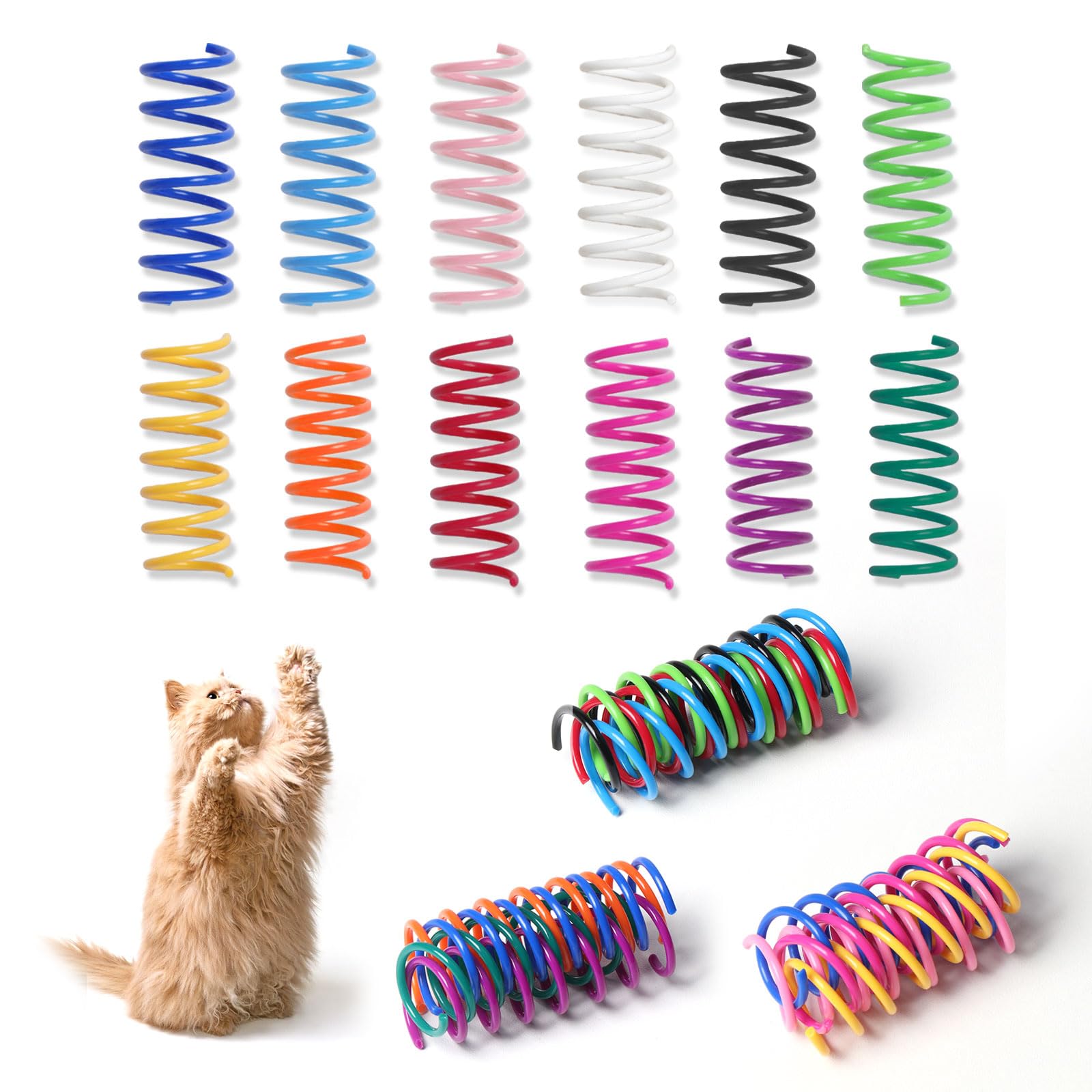 12PCS 12Colors Cat Spring Toys for Indoor Cats, Interactive Coil Springs for Self Play, Durable Heavy Plastic Cat Spiral Spring, Hunting, Biting, Swatting Creative Kitten Toy.