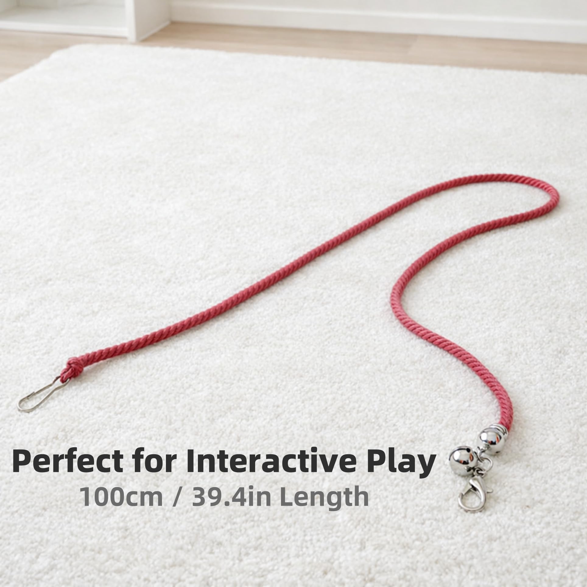 5 Pack Cat Wand Replacement Strings – Interactive Cotton Rope Cat Toy with Clips & Bell for Indoor Cats