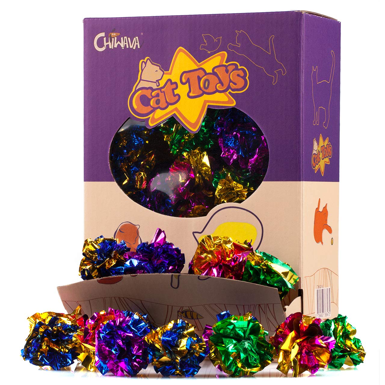 PET SHOW 20 Pcs Cat Crinkle Toy Ball 2.5inch Mylar Cat Pounce Chase Toys Colorful Paper Ball Chase Training Activity for Cats Kittens