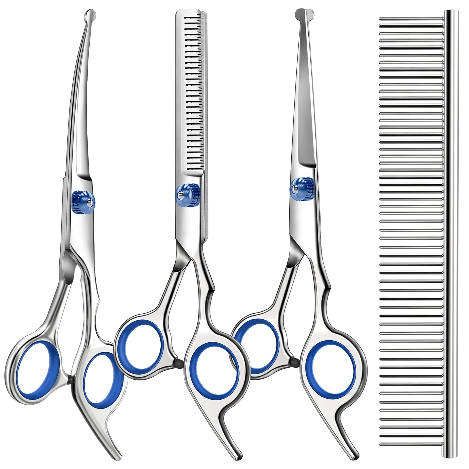 5 in 1 Premium Dog Grooming Scissors, Professional Dog Scissors for Grooming with Safety Round Tips, Lengnoyp Stainless Steel Thinning Shears, Pet Cat Shears for Grooming Kit