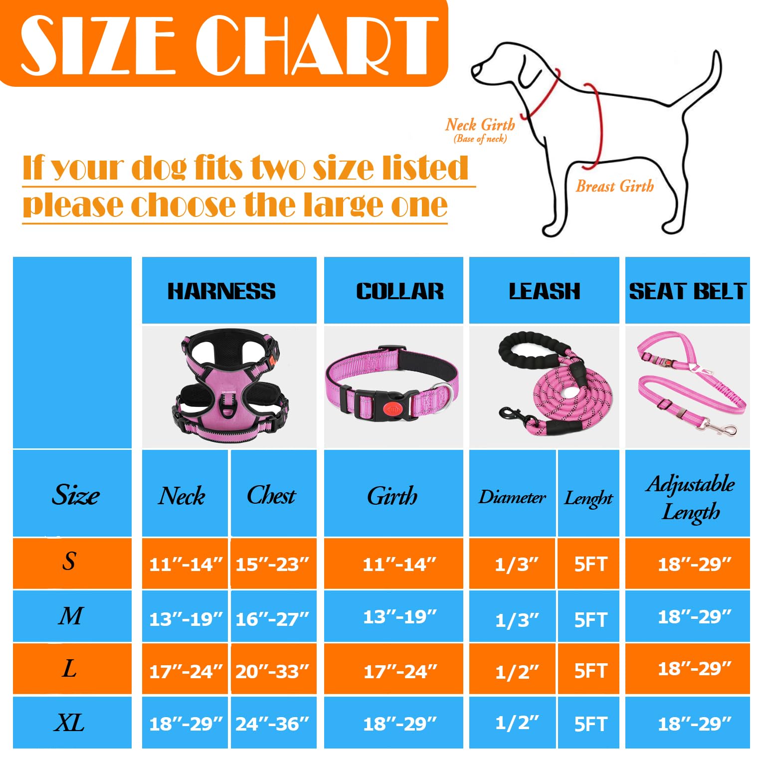 LOBEVE No Pull Dog Harness, Collar & Leash Set | Includes Dog Seat Belt, Collapsible Bowls & Poop Bag Dispenser. Ideal for Training, Walking, Hiking. Fits Small to Large Dogs(Pink-M)