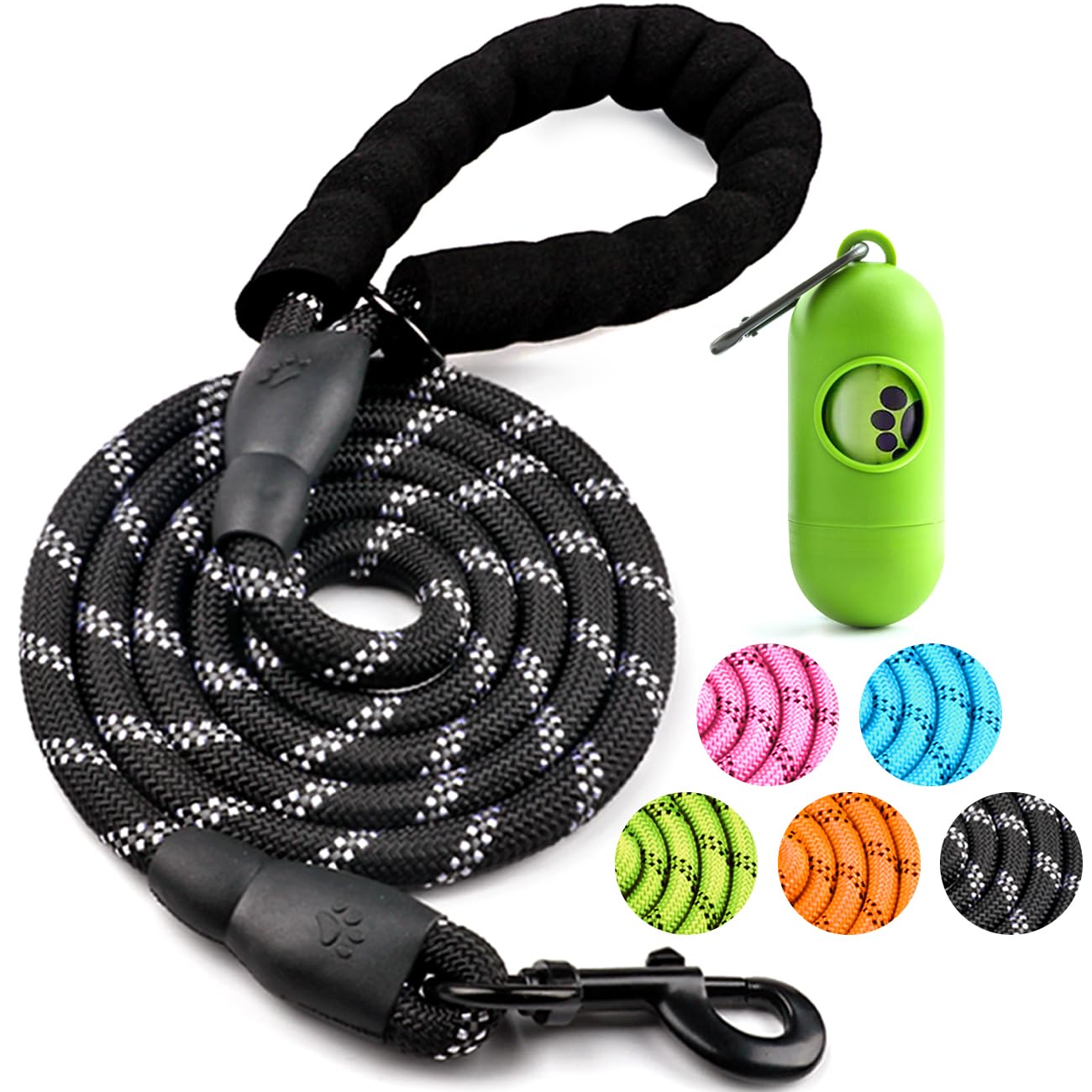 BAAPET 2/4/5/6 FT Dog Leash with Comfortable Padded Handle and Highly Reflective Threads for Small Medium and Large Dogs (5FT-1/2'', Black)