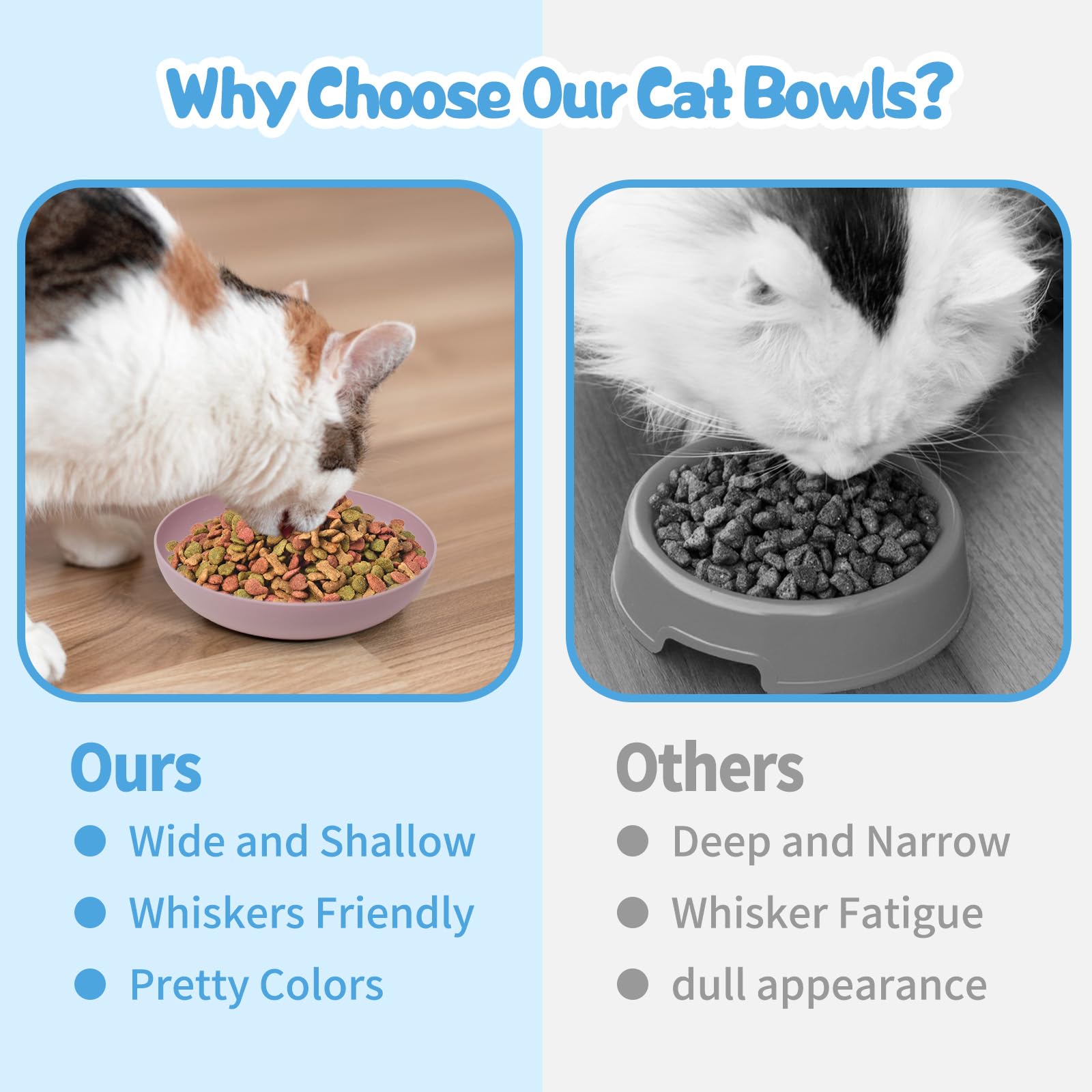 [8 Pack] Cat Dishes Whisker Friendly, Shallow Wide Pet Food and Water Bowl, Durable Wheat Straw Cat Bowls for Indoor Outdoor Cats