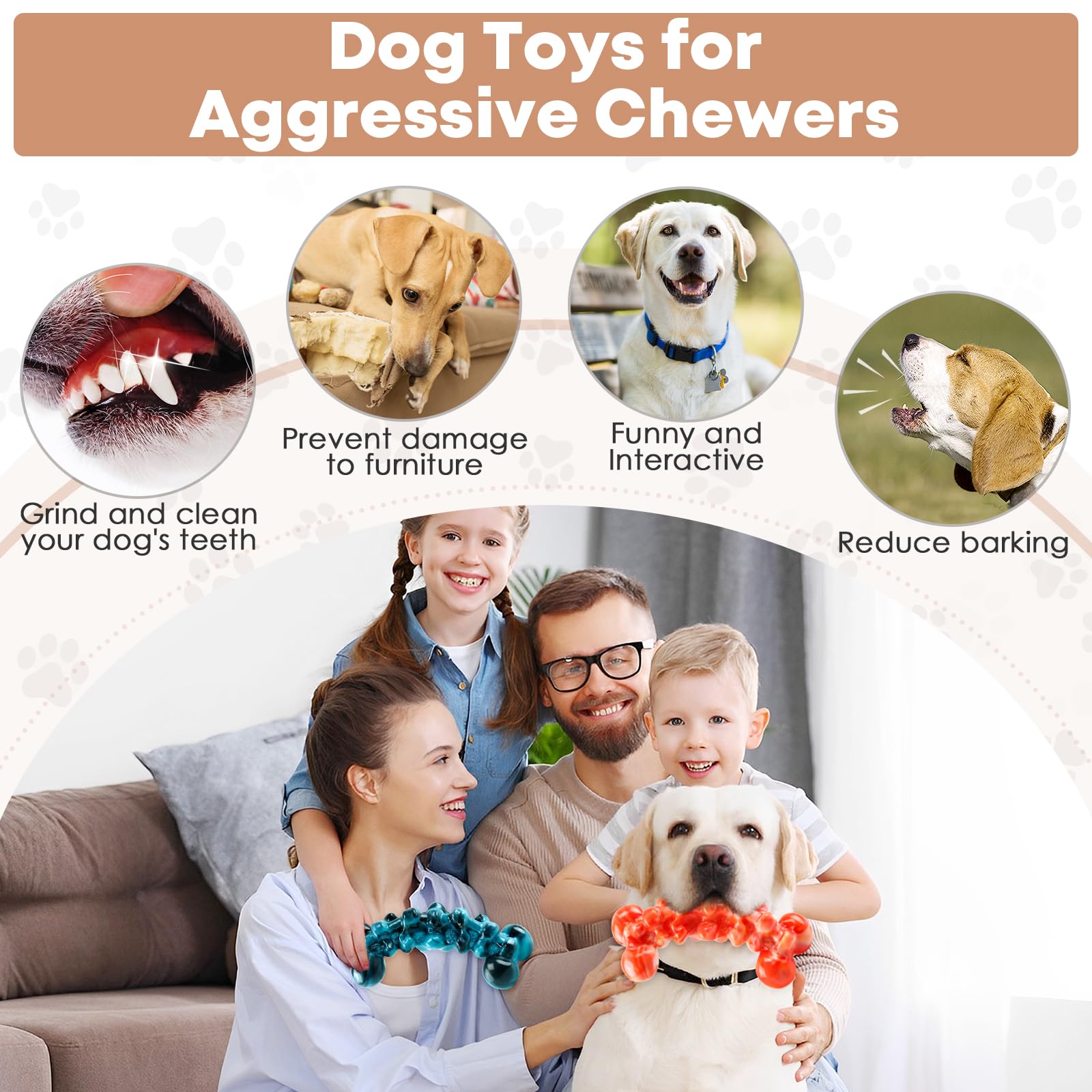 Dog Chew Toys for Aggressive Chewers - 2 Pack Indestructible Teeth Cleaning Chew Toys to Keep Them Busy for Medium & Large Dogs