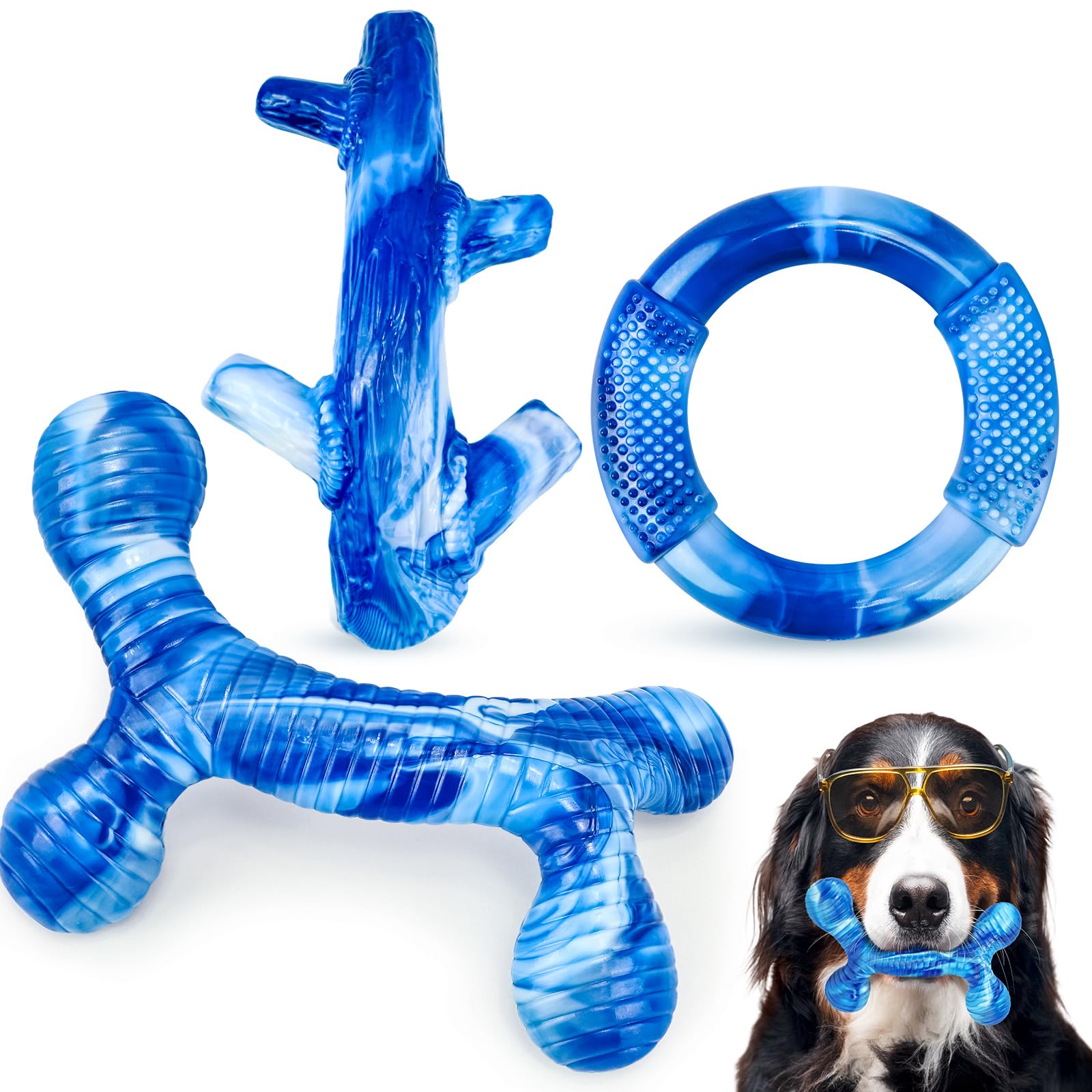 Fuufome Dog Chew Toys for Aggressive Chewers：2 Pack Indestructible Dog Toy for Large Breed- Tough Nylon Teething Bone Toy to Keep Them Busy