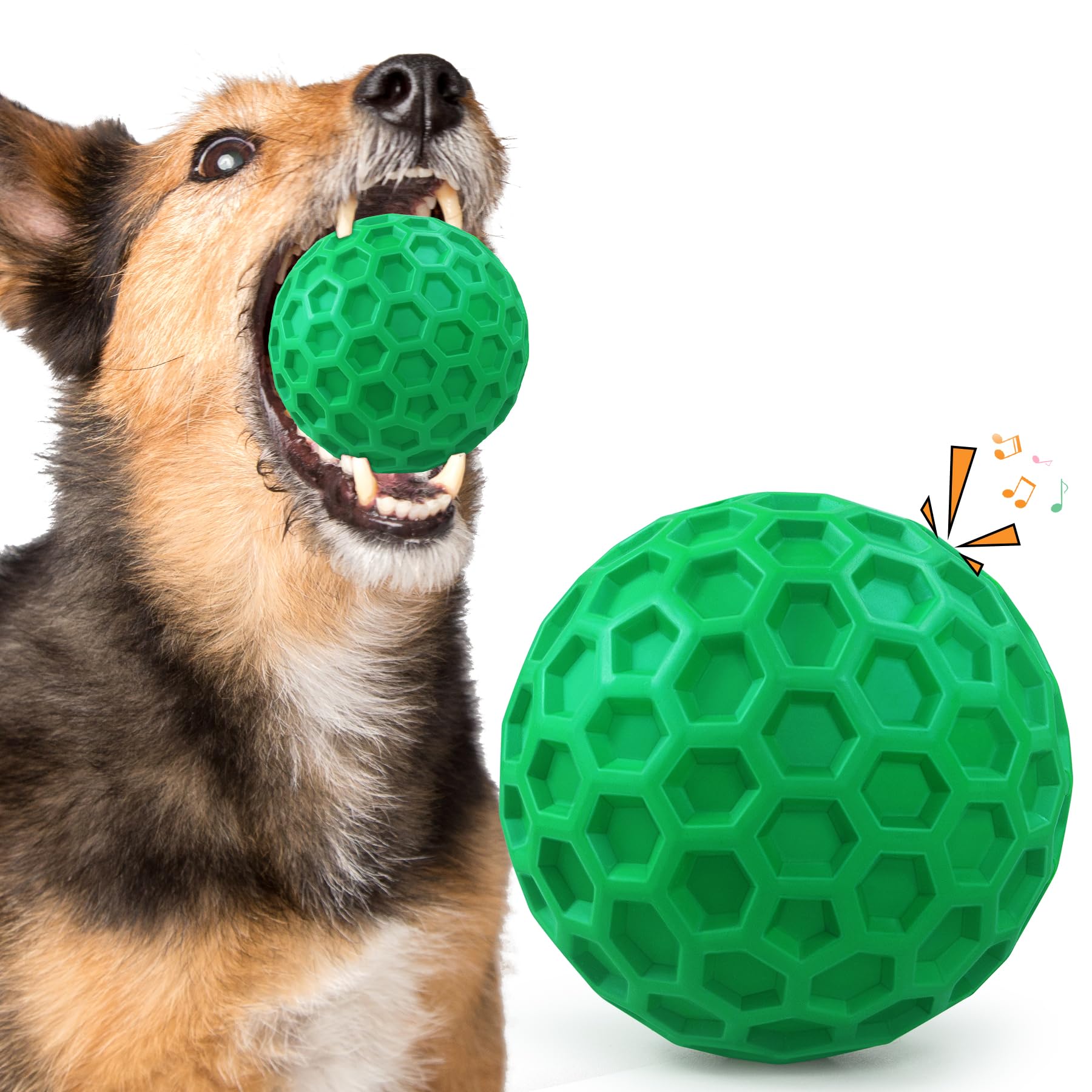 DISSKNIC Indestructible Squeaky Dog Ball, Relieves Anxiety, Cleans Teeth, Interactive Chew Toy for Aggressive Chewers, Dog Toy for Large Breeds, Outdoor Waterproof