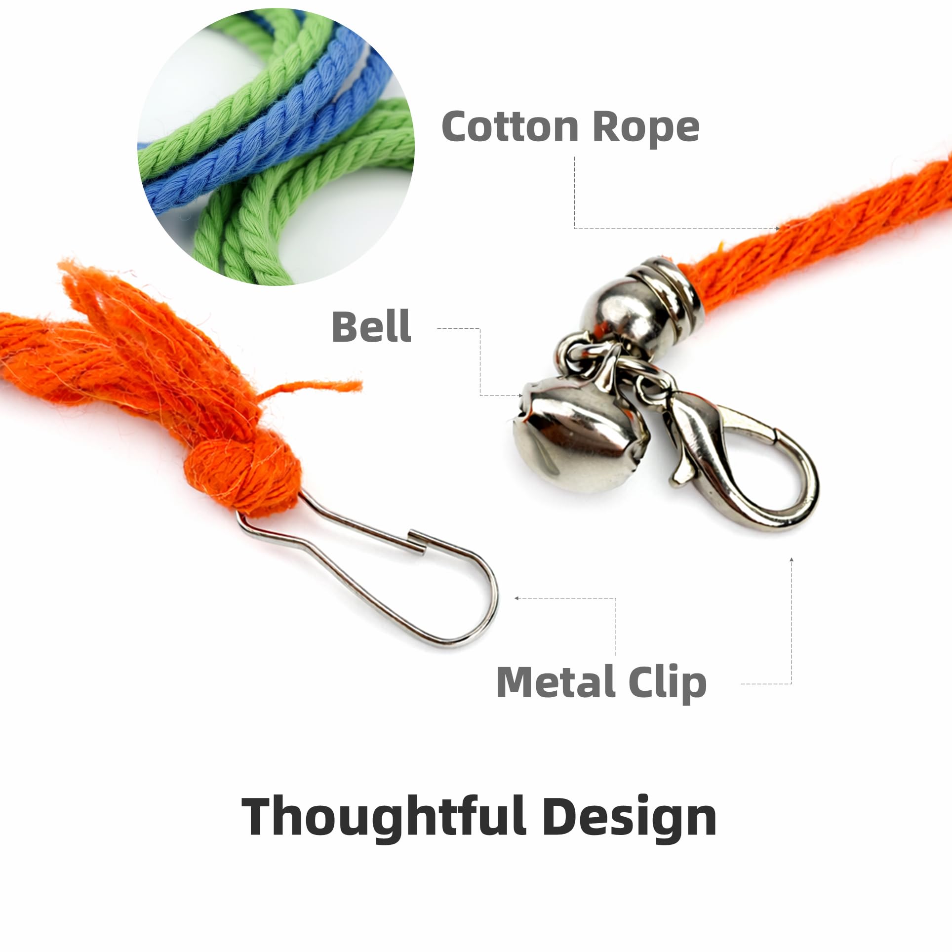 5 Pack Cat Wand Replacement Strings – Interactive Cotton Rope Cat Toy with Clips & Bell for Indoor Cats