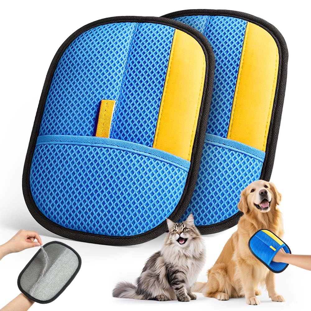 SAWMONG Pet Hair Removal Glove, 2Pcs Cat & Dog Reusable Pet Hair Remover Gloves New Upgrade, Grooming Pet Hair Remover Tool, Alternative to Lint Rollers
