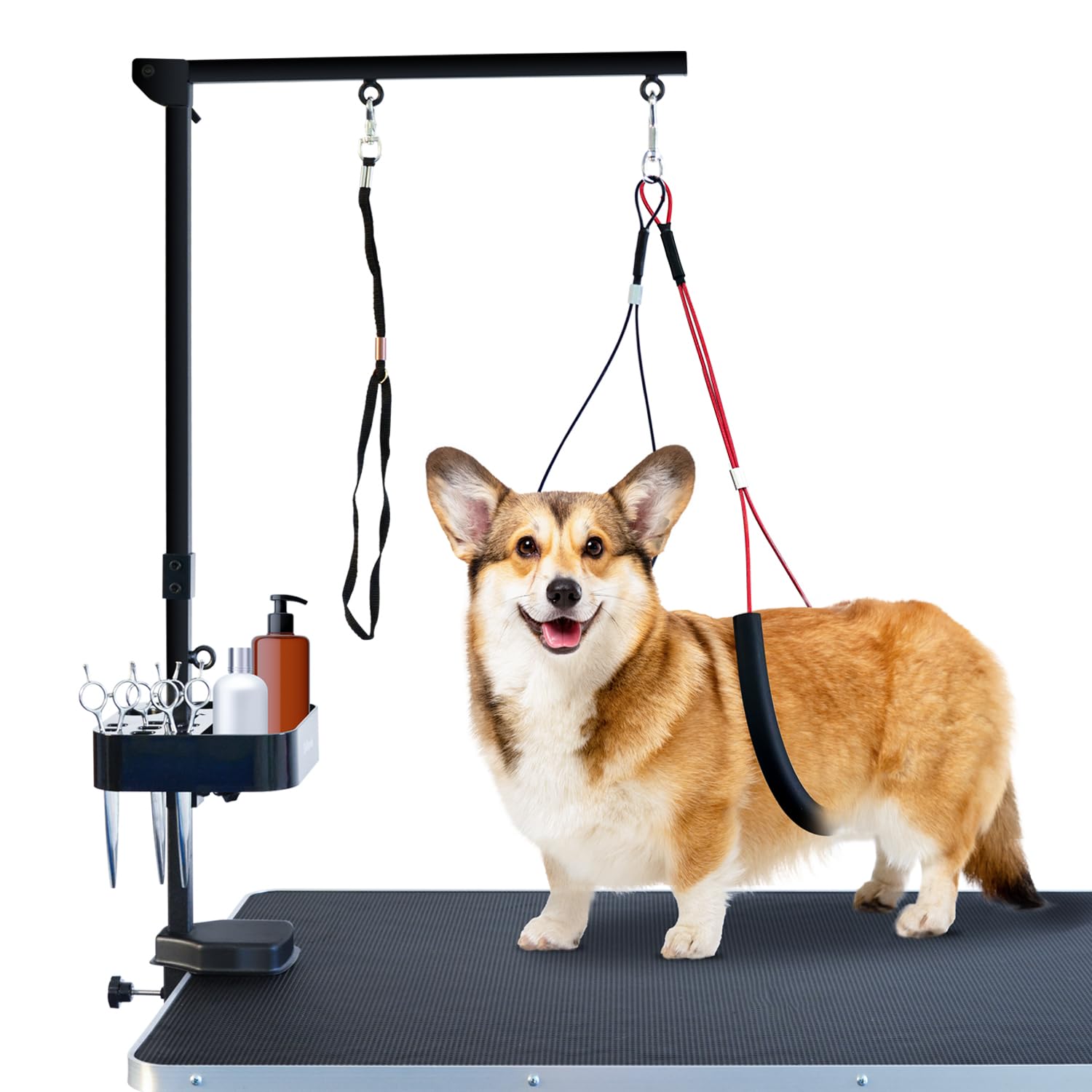 Foldable Dog Grooming Arm with Clamp: Adjustable Height 26"-40", Dog Grooming Table Arm with Hammock and No-Sit Holder, Grooming Restraint for Small Medium Dogs at Home or Salon