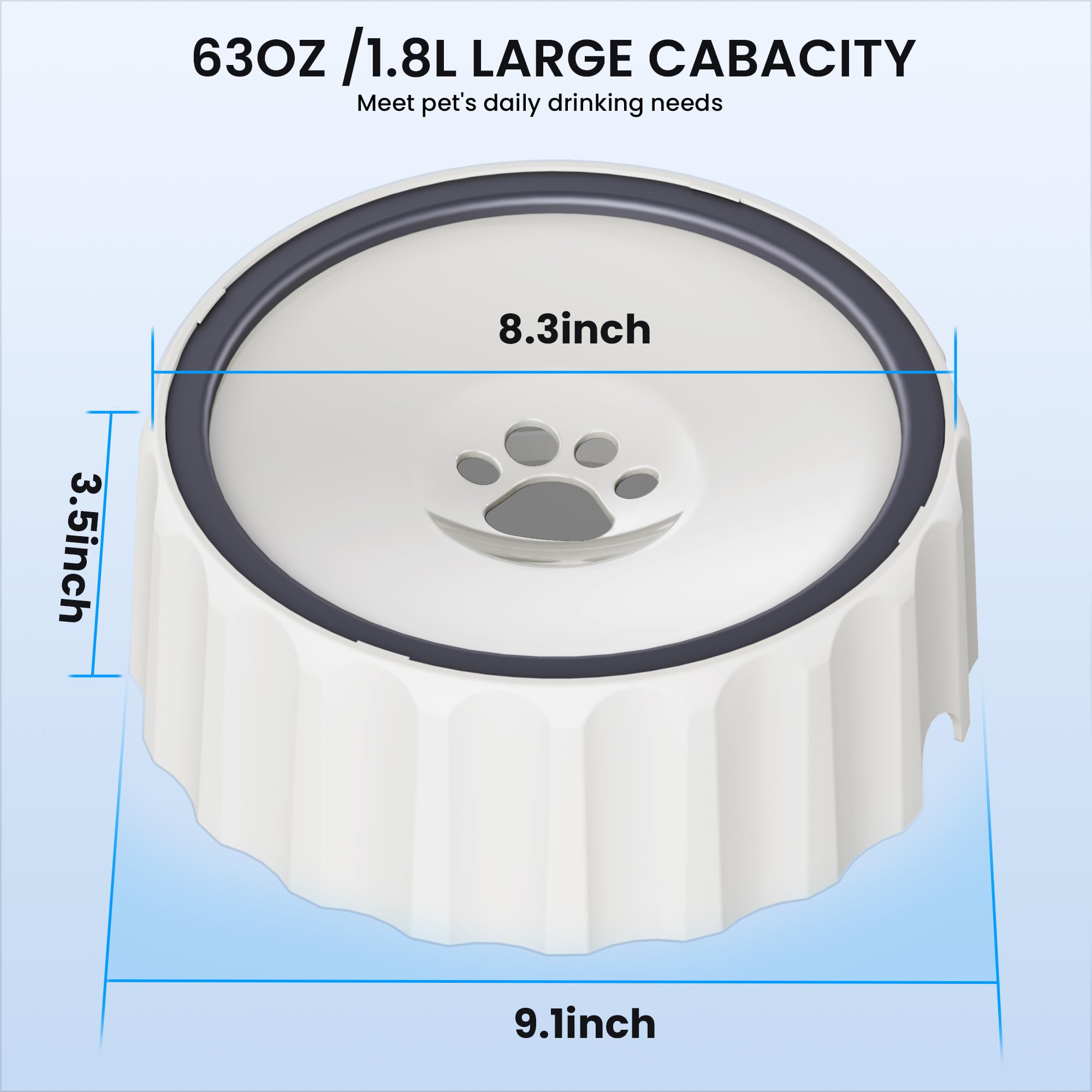 Dog Water Bowl No Spill 70oz/2L Large Capacity Dispenser Non Slip No Splash Bowl Pet Slow Feeder No Drip Dog Water Bowl on Vehicle Slow Water Bowl for Dogs and Cats
