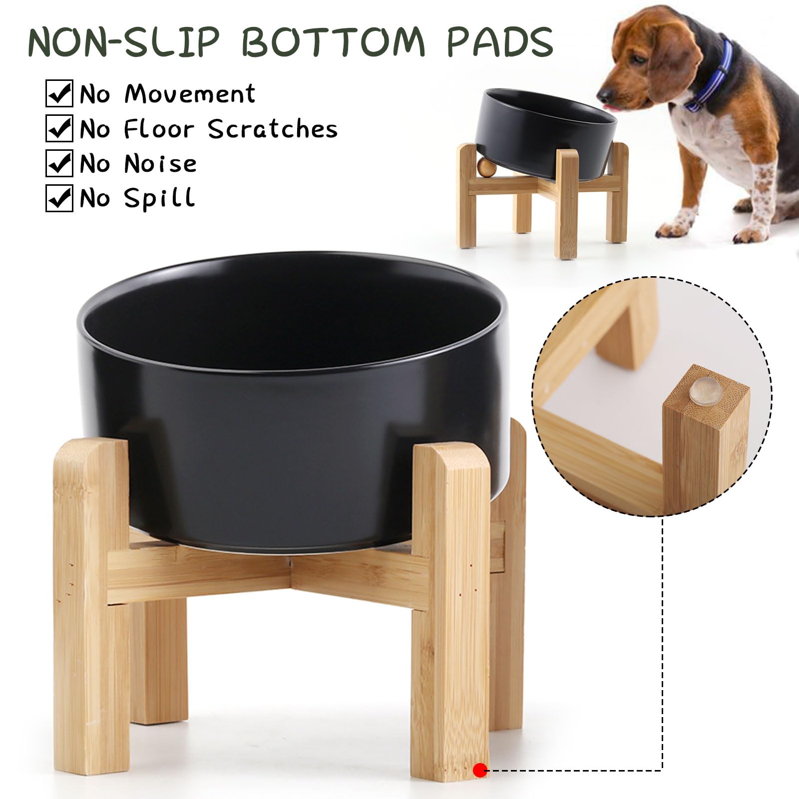 Petygooing Black Elevated/Raised 15°Slanted Ceramic Dog Bowl for Small and Medium Breeds, Tilted Anti Slip Pet Feeding Bowl,Food Water Dish with Stand for Cats and Dogs (28 OZ/3.6 Cups)