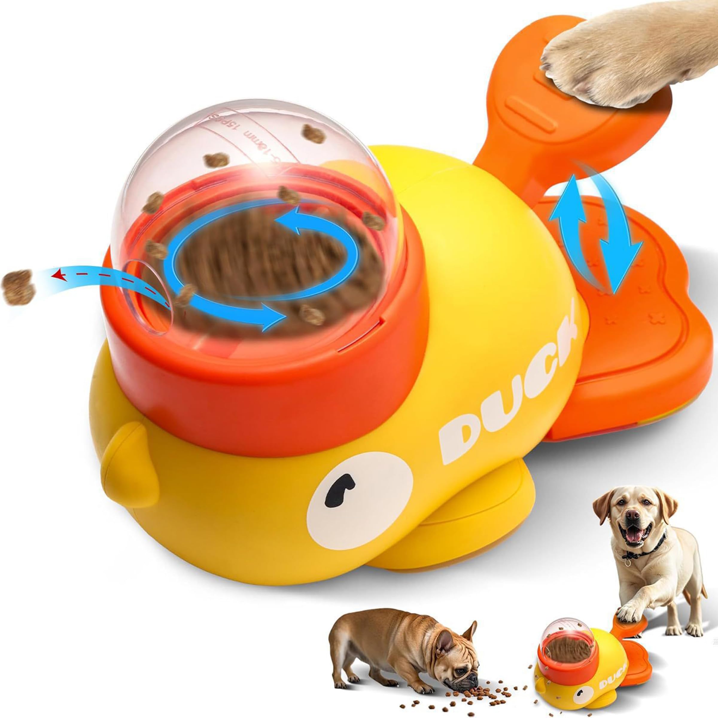 Interactive Dog Treat Dispenser Toy & Slow Feeder Dog Bowls - Duck-Shaped Puzzle Toy for Mental Stimulation, Adjustable Food Outlet for Small to Medium Cats and Dogs