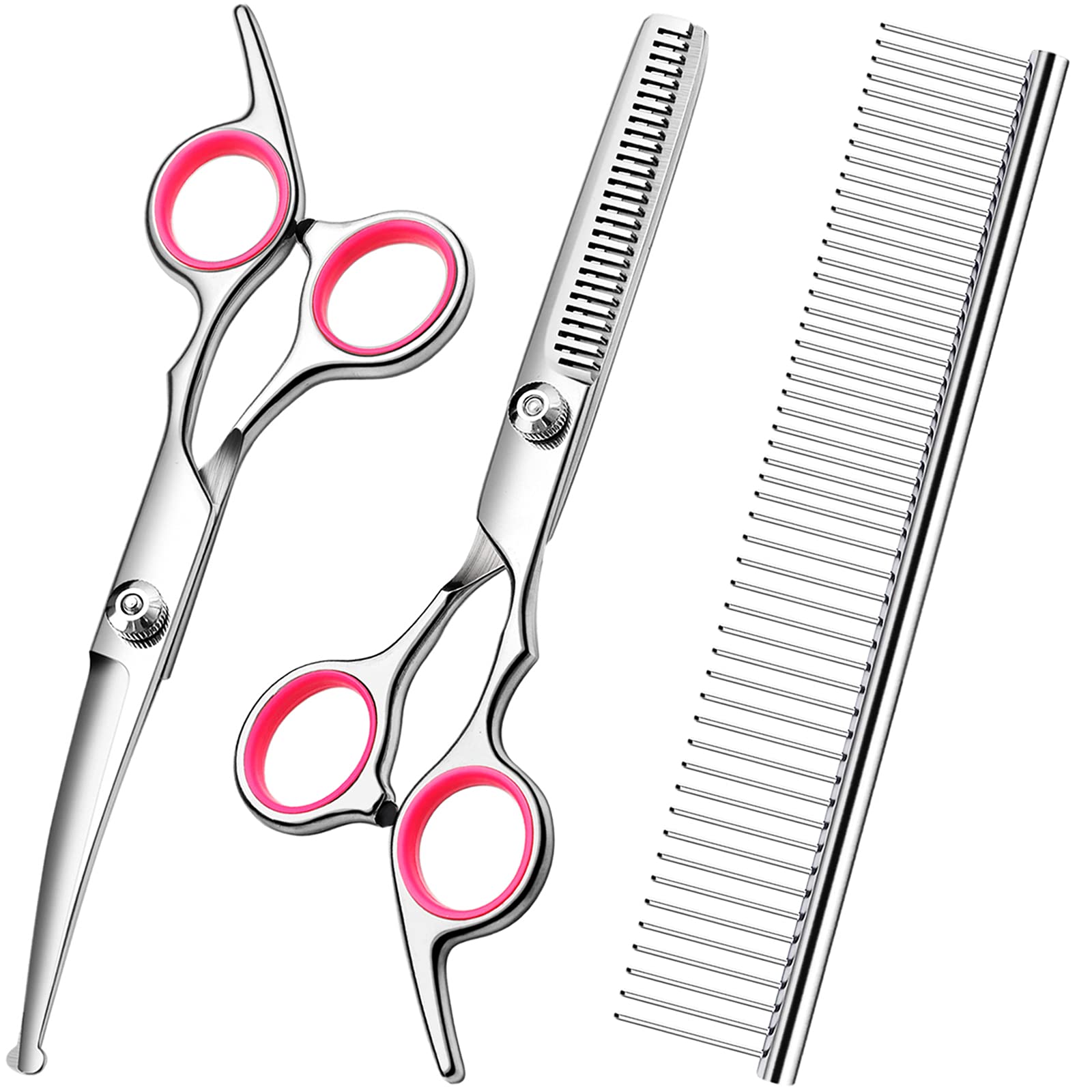 5 in 1 Premium Dog Grooming Scissors, Professional Dog Scissors for Grooming with Safety Round Tips, Lengnoyp Stainless Steel Thinning Shears, Pet Cat Shears for Grooming Kit