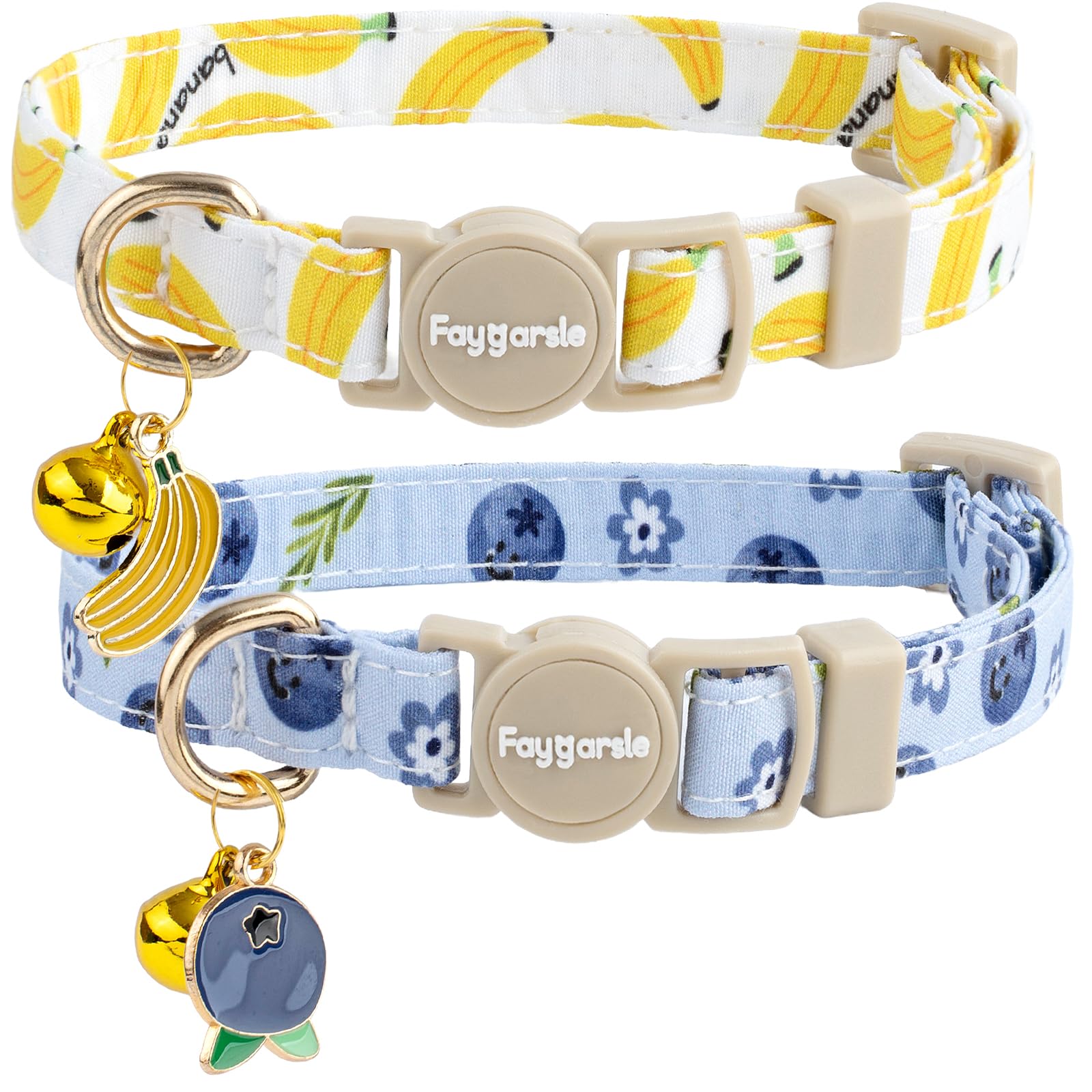 2 Pack Cotton Breakaway Cat Collar Green and Yellow Flowers Pendant Cute Kitten Cat Collar with Bell