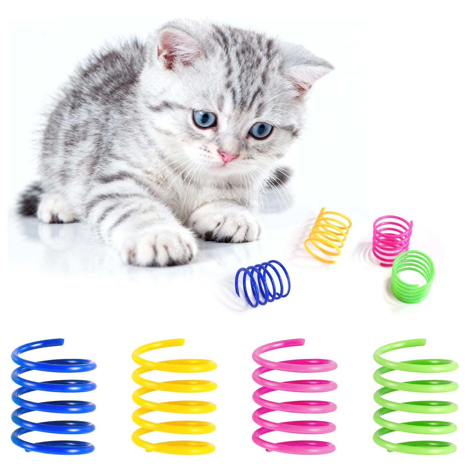 12PCS 12Colors Cat Spring Toys for Indoor Cats, Interactive Coil Springs for Self Play, Durable Heavy Plastic Cat Spiral Spring, Hunting, Biting, Swatting Creative Kitten Toy.
