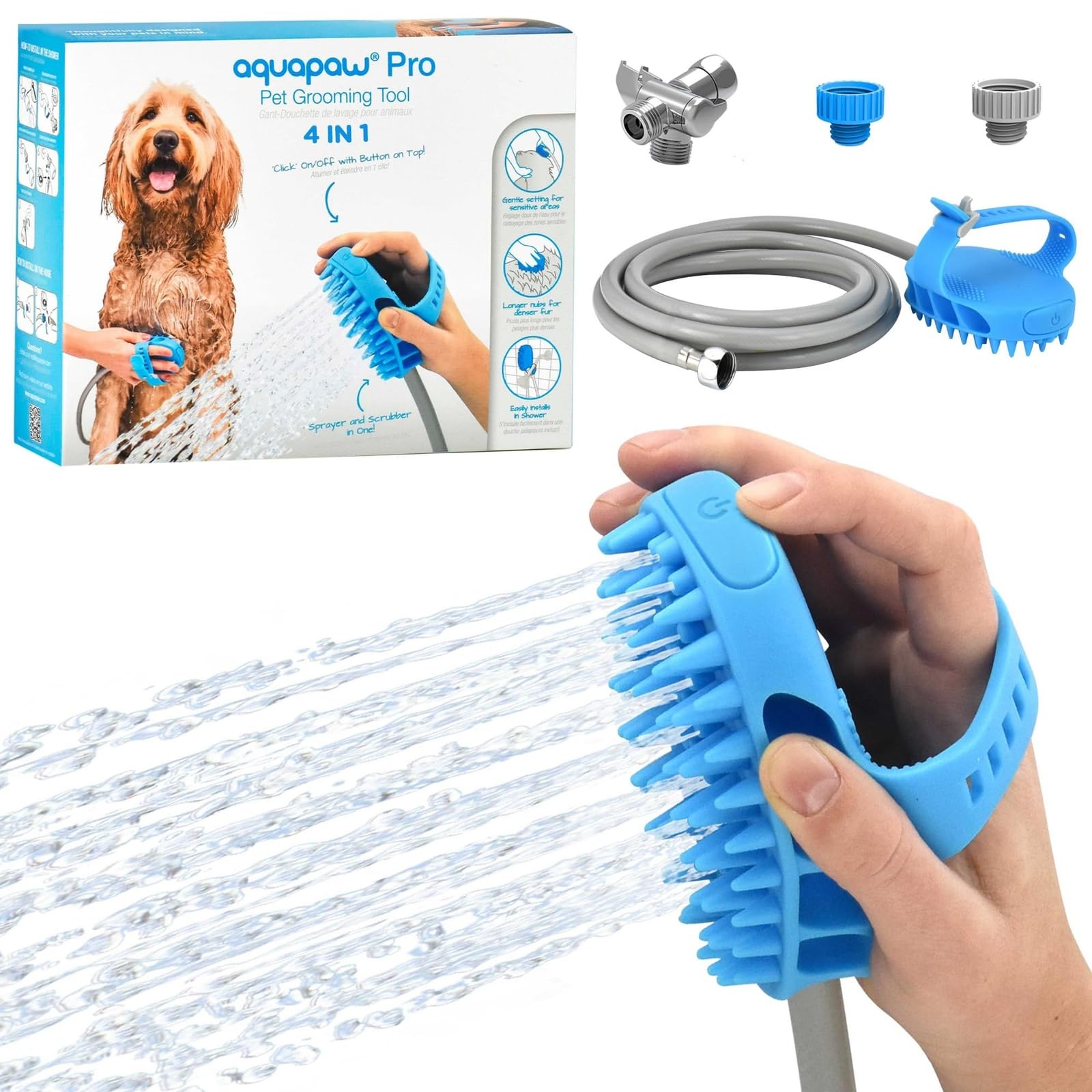 Aquapaw Dog Bath Lick Mat - 2-Pack, XL, Blue - Slow Feeder Mat & Dog Treat Container with Suction Cup - Shower Peanut Butter Holder & Bathing Distraction Aid