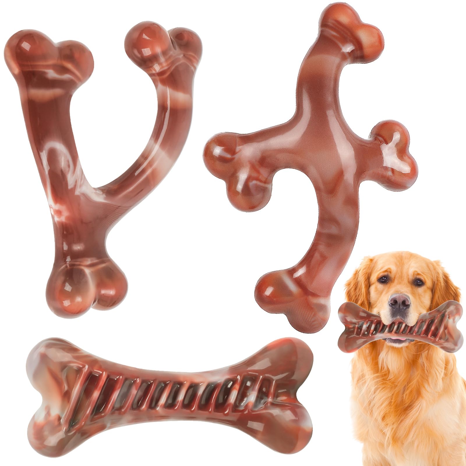 NEZIN Dog Toys for Aggressive Chewers, Indestructible Toys for Large Dogs, Dog Chew for Large Medium Small Breed, 3 Pack Super Chewer with Tough Nylon, Gift for Dogs