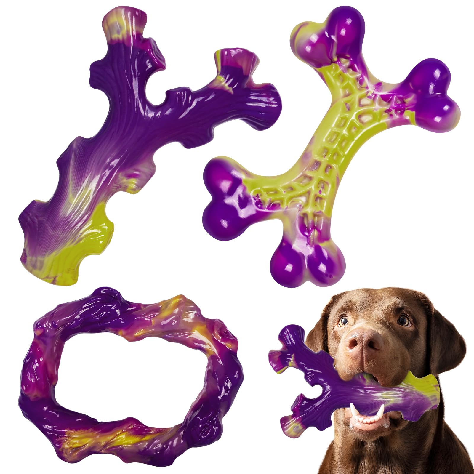 Fuufome Dog Chew Toys for Aggressive Chewers：2 Pack Indestructible Dog Toy for Large Breed- Tough Nylon Teething Bone Toy to Keep Them Busy