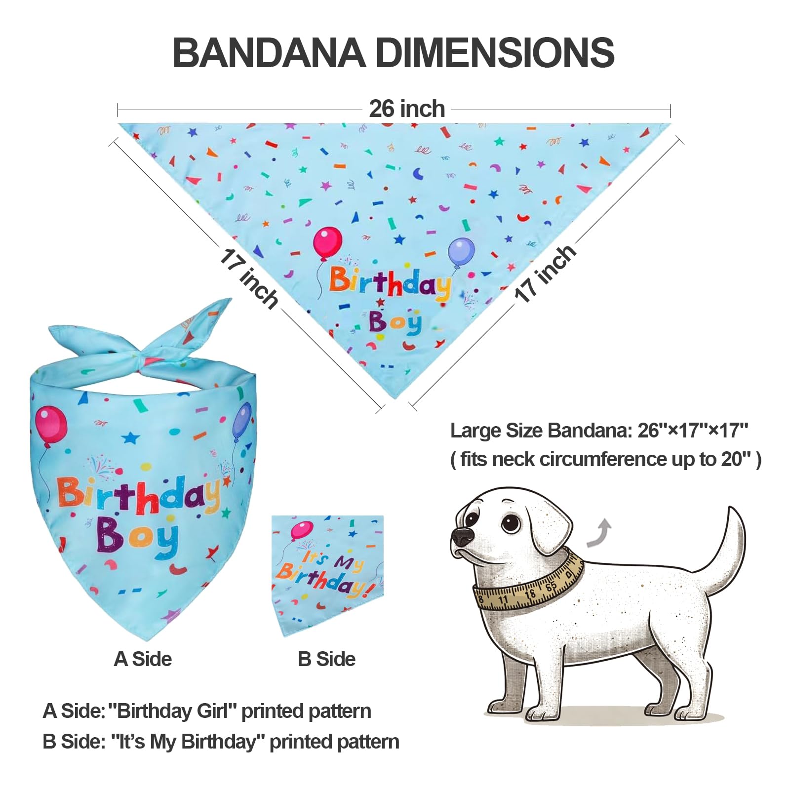 Boy Dog Birthday Party Costume & Decoration Supplies Set with Blue Birthday Bandana Hat Scarf and Bow Tie Happy Birthday Banner and Dog Paw Balloons for Medium Large Dogs Pets(M/L)