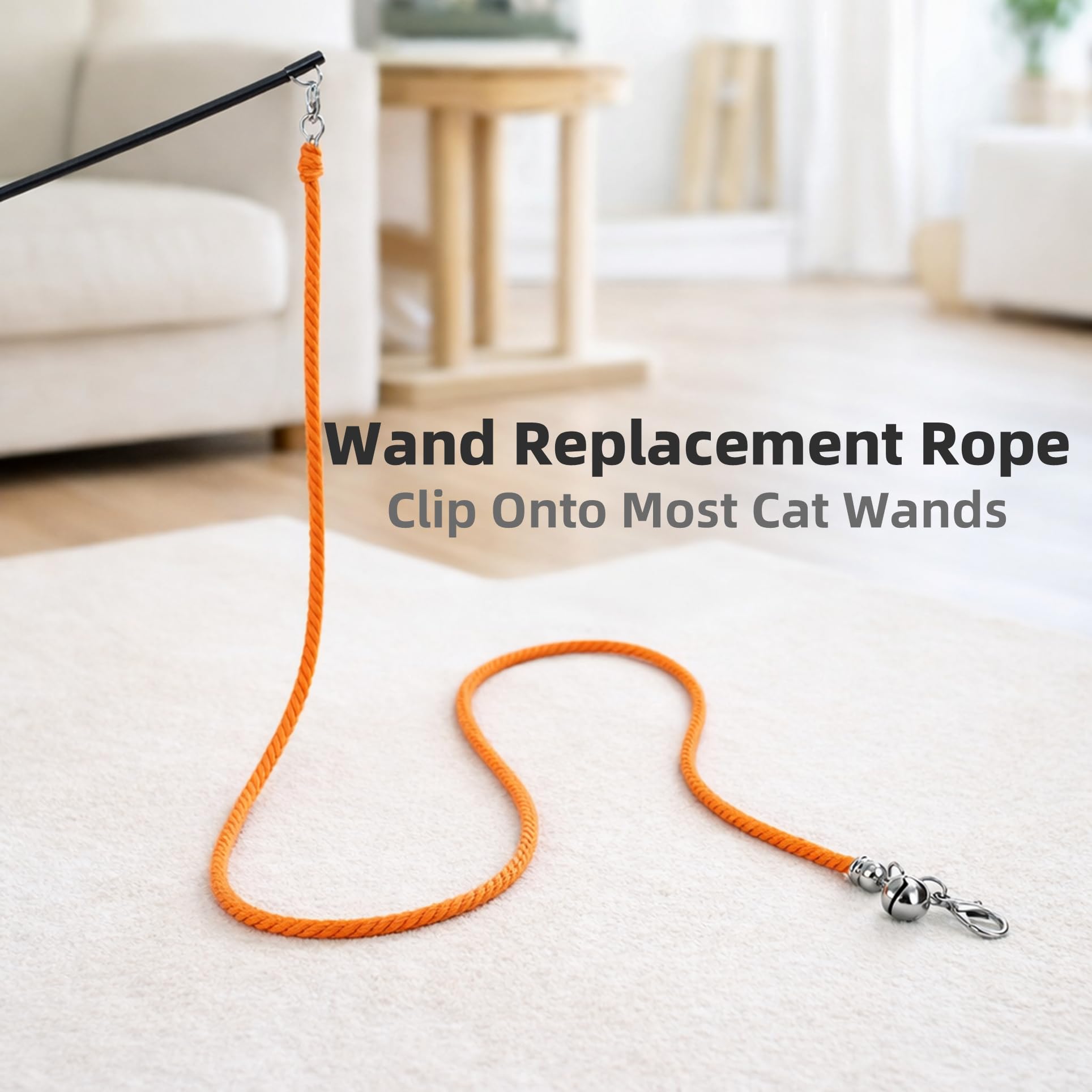 5 Pack Cat Wand Replacement Strings – Interactive Cotton Rope Cat Toy with Clips & Bell for Indoor Cats