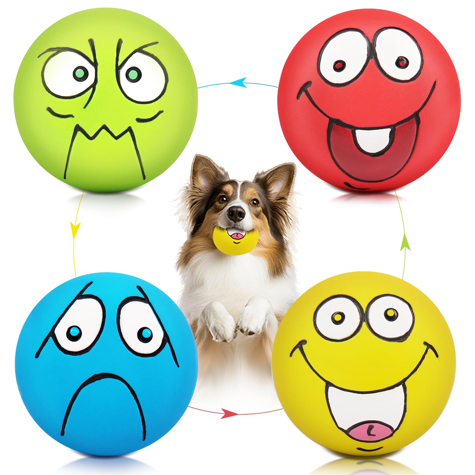 Smile Face Dog Squeaky Toys Soft Latex Squeak Balls for Puppy Small Pet Dogs 6 Pcs/Set