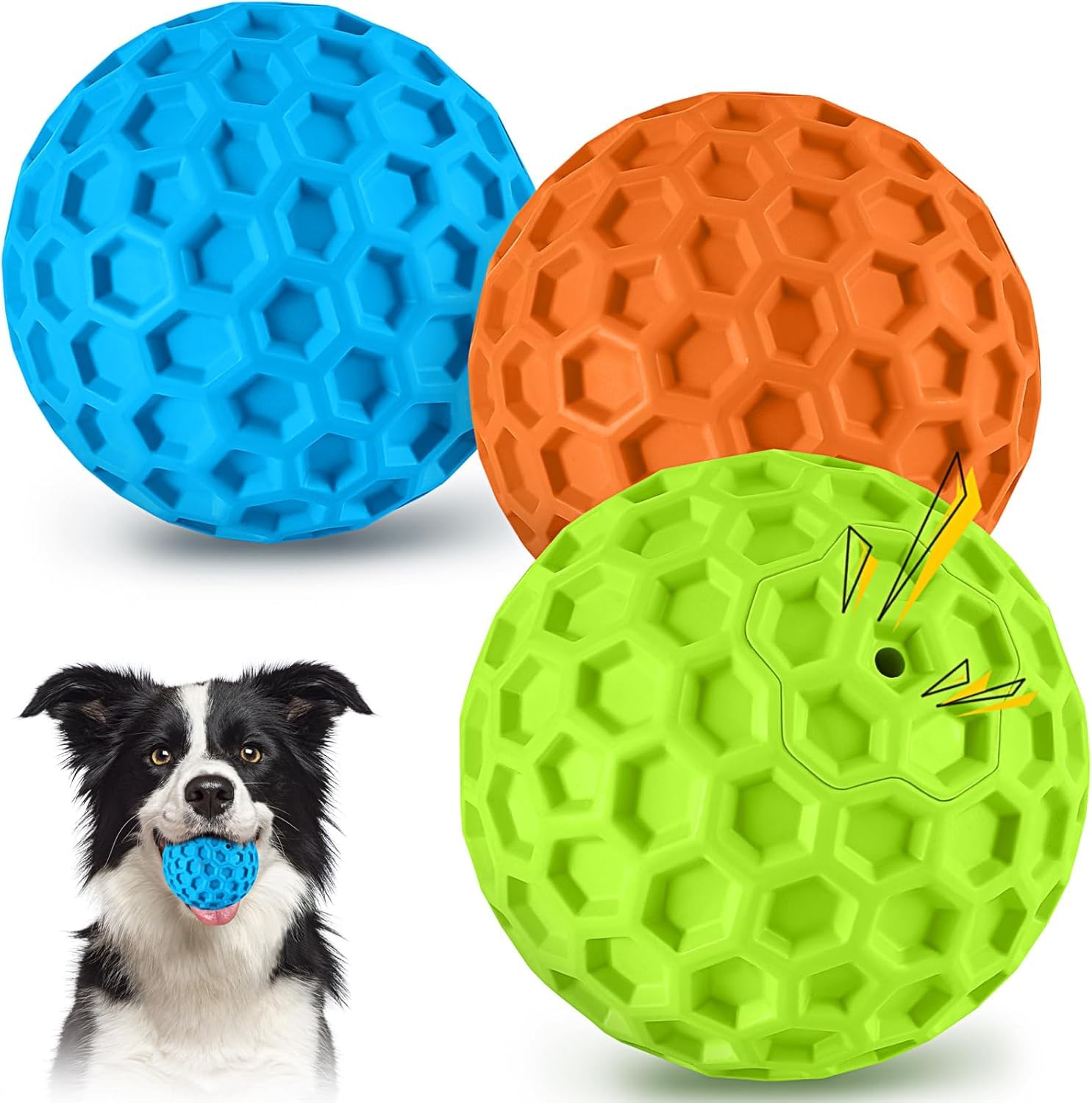 DISSKNIC Indestructible Squeaky Dog Ball, Relieves Anxiety, Cleans Teeth, Interactive Chew Toy for Aggressive Chewers, Dog Toy for Large Breeds, Outdoor Waterproof
