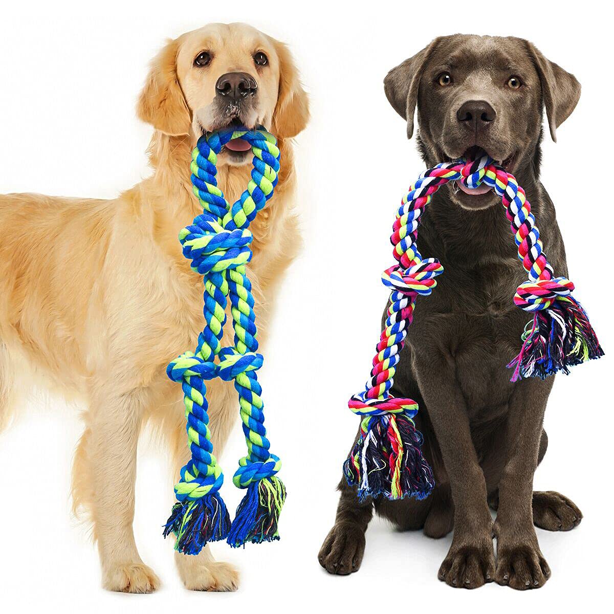 Tough Dog Rope Toys for Aggressive Chewers, Tough Tug of War Dog Toys for Large, Medium & Small Dogs – 5 Pack Including 2 Ropes & 3 Supplies