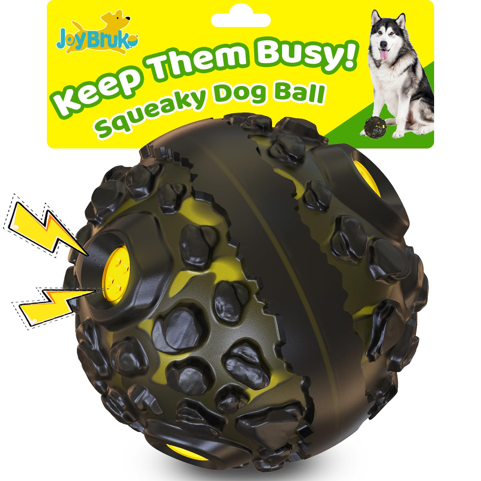 DISSKNIC Indestructible Squeaky Dog Ball, Relieves Anxiety, Cleans Teeth, Interactive Chew Toy for Aggressive Chewers, Dog Toy for Large Breeds, Outdoor Waterproof