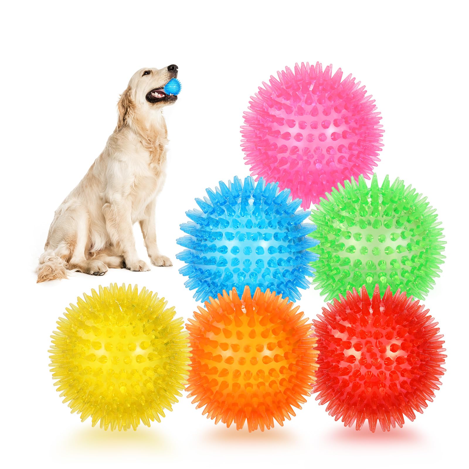 petizer 6 Pack 2.5” Squeaky Dog Toy Balls, Floating Dogs Pool Balls, Spiky Dog Balls, Durable Interactive Fetch Toys for Puppy, Dog Chew Toys for Teething (2.5", Small Dog)