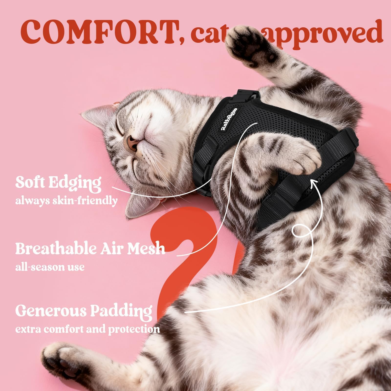 rabbitgoo Cat Harness and Leash for Walking, Escape Proof Soft Adjustable Vest Harnesses for Cats, Easy Control Breathable Reflective Strips Jacket, Black, XS