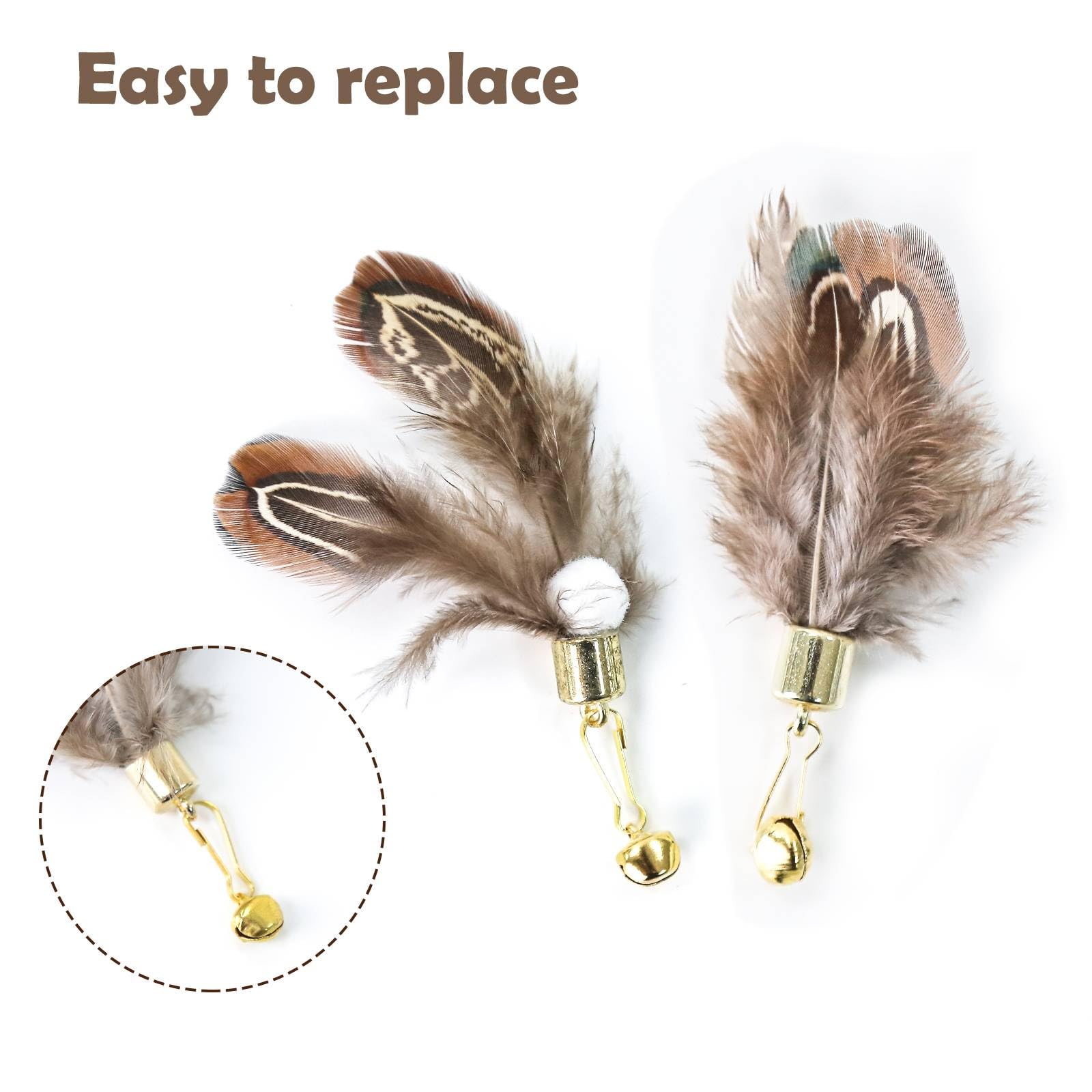 Cat Insect Feather Toys Replacement Cat Toy Wand Refills, 6 Pieces Natural Insect Cat Toy Feathers Refill, Interactive Cat Teaser Wand Attachments, with Bell