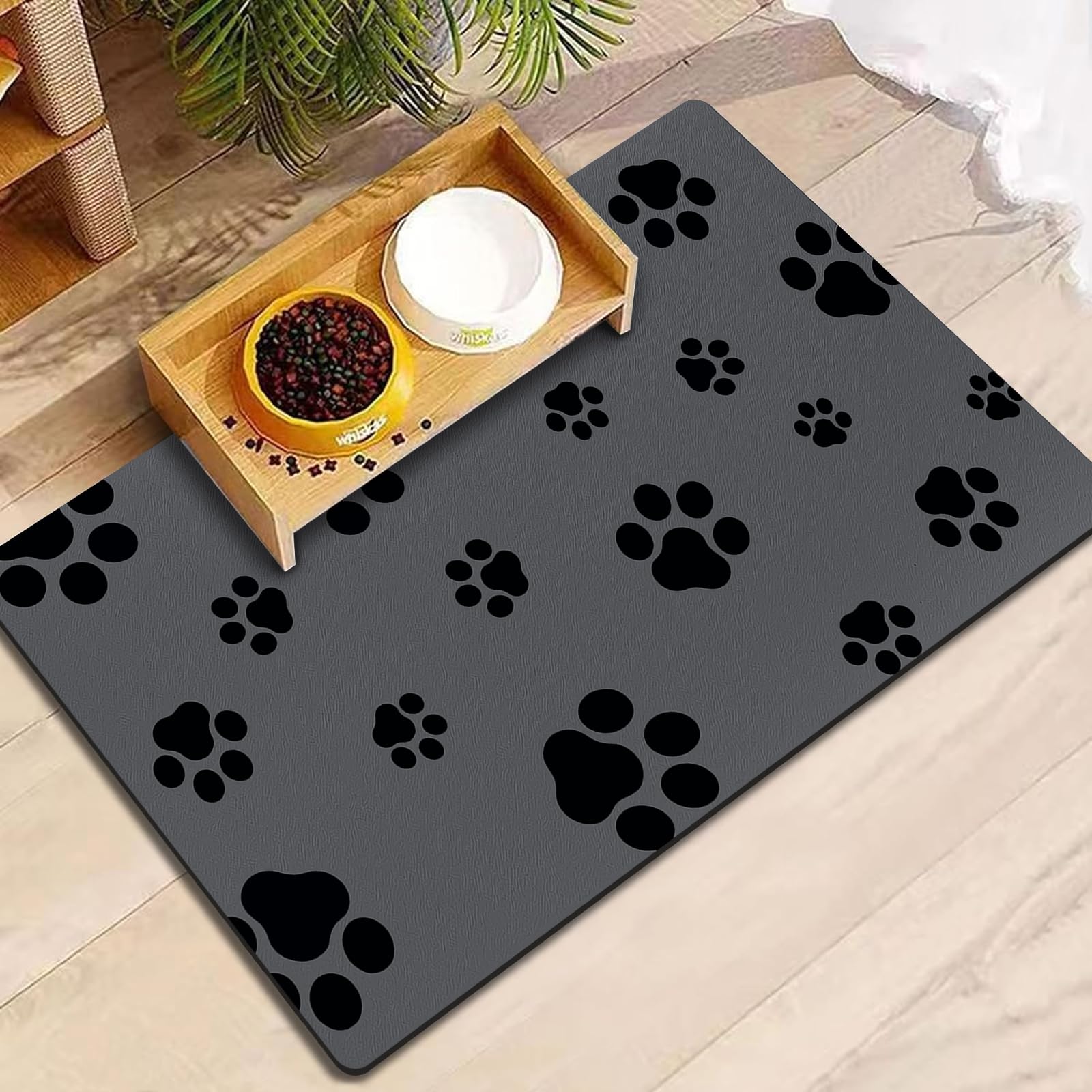 Pet Feeding Mat-Absorbent Dog Mat for Food and Water Bowl-No Stains Quick Dry Dispenser Mat-Dog Accessories Pet Supplies-Water Bowl for Messy Drinkers（Darkgrey,12"x19"