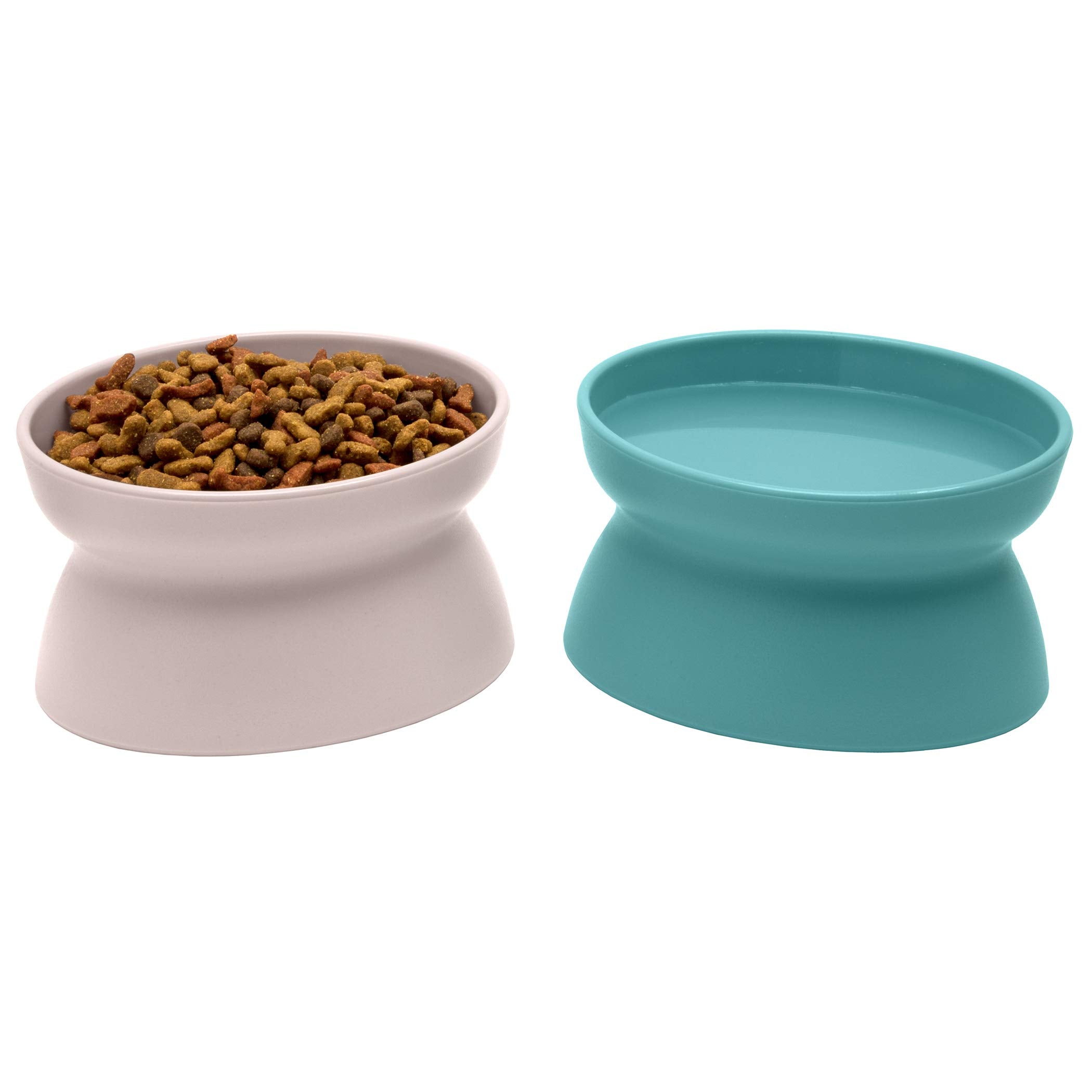 Kitty City Elevated Cat Bowls (Set of 2), Whisker-Friendly Raised Cat Food & Water Dishes, Modern Pedestal Design, Dishwasher Safe, 6.5 oz Each – White & Gray
