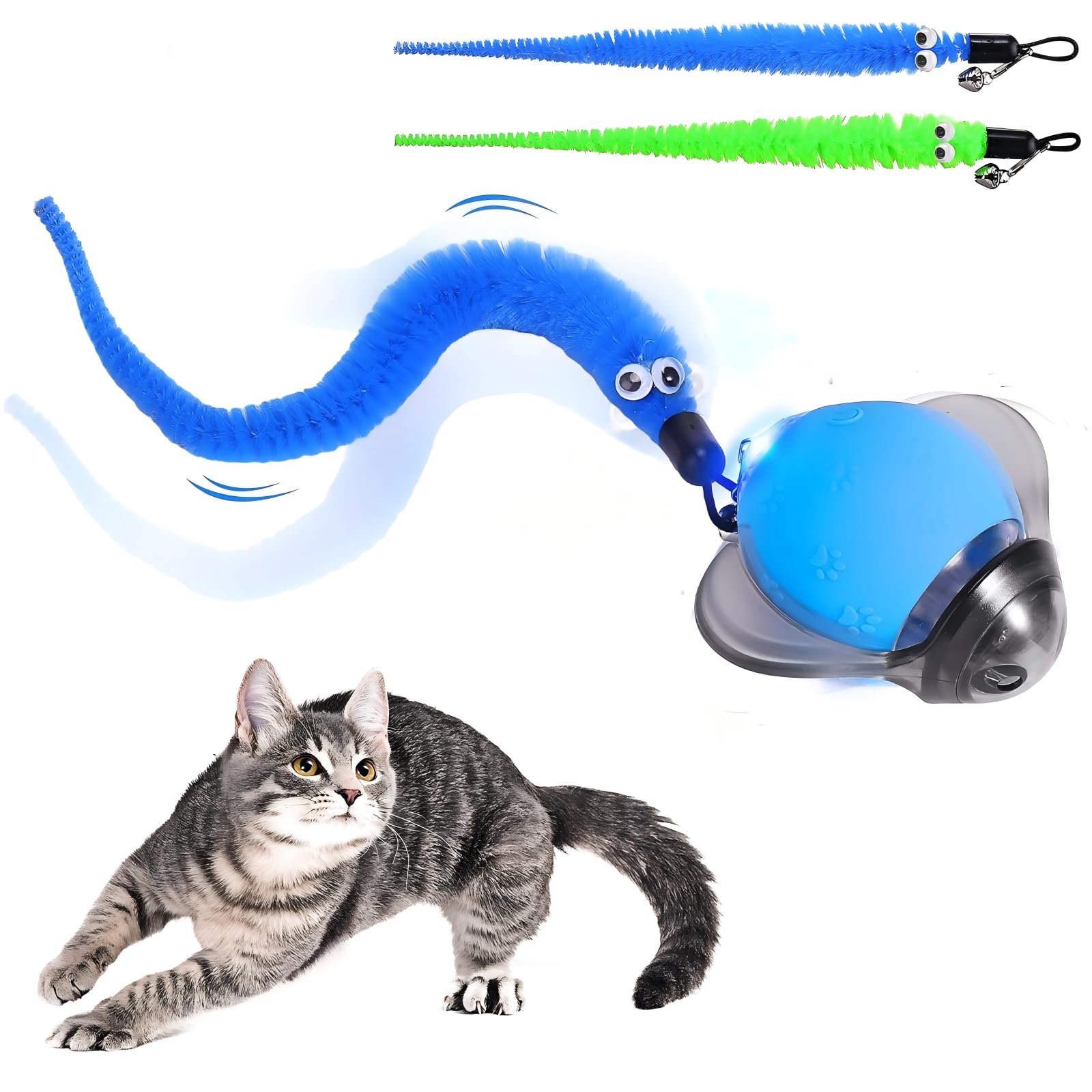 BABORUI Interactive Cat Toy Ball - Automatic Interactive Cat Toys for Indoor Cats with 3 Tails, 2 Speeds Rechargeable Cat Enrichment Toys for Small/Medium/Large Cats to Keep Them Busy(Blue)