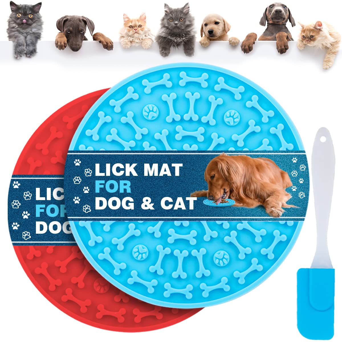 Aquapaw Dog Bath Lick Mat - 2-Pack, XL, Blue - Slow Feeder Mat & Dog Treat Container with Suction Cup - Shower Peanut Butter Holder & Bathing Distraction Aid