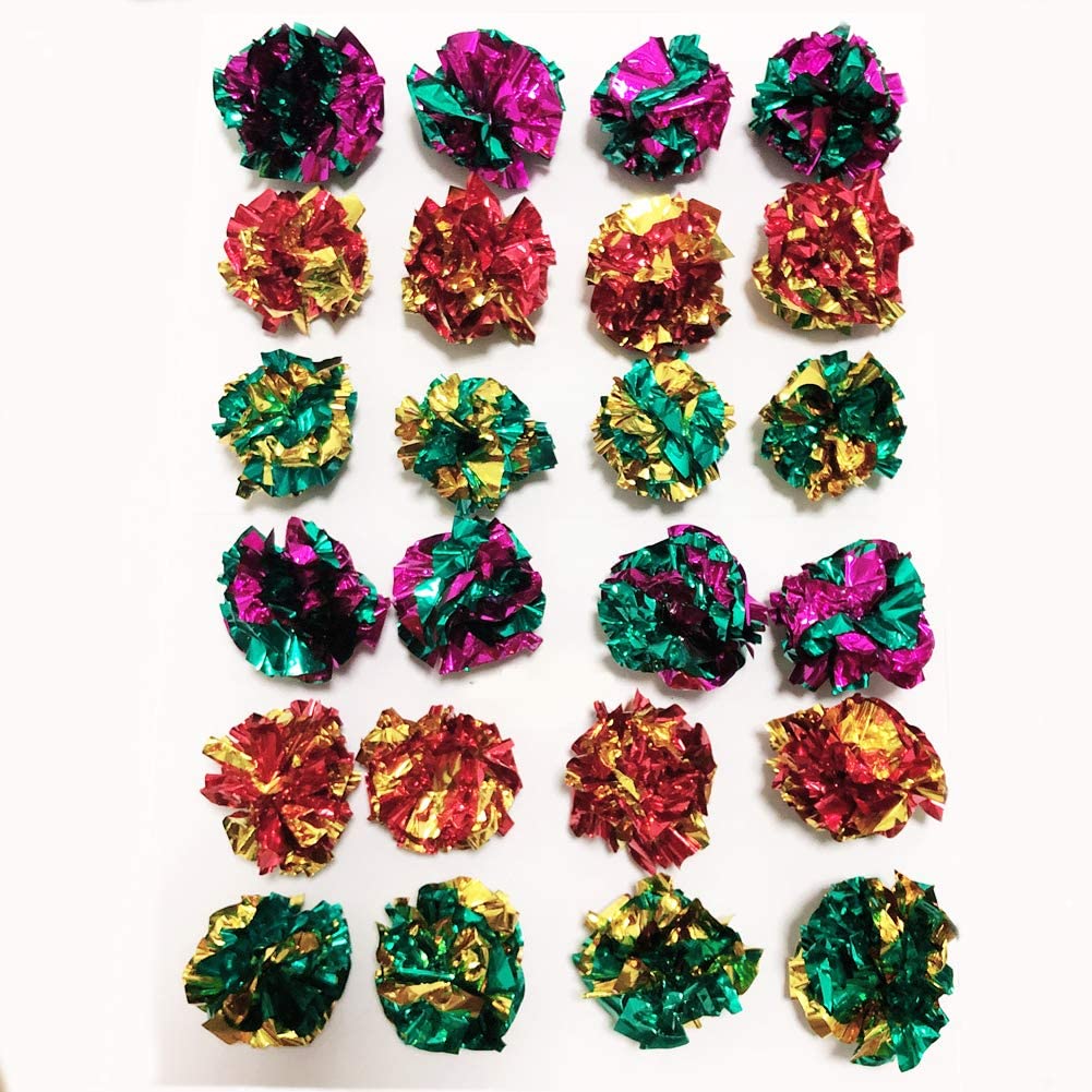 PET SHOW 20 Pcs Cat Crinkle Toy Ball 2.5inch Mylar Cat Pounce Chase Toys Colorful Paper Ball Chase Training Activity for Cats Kittens