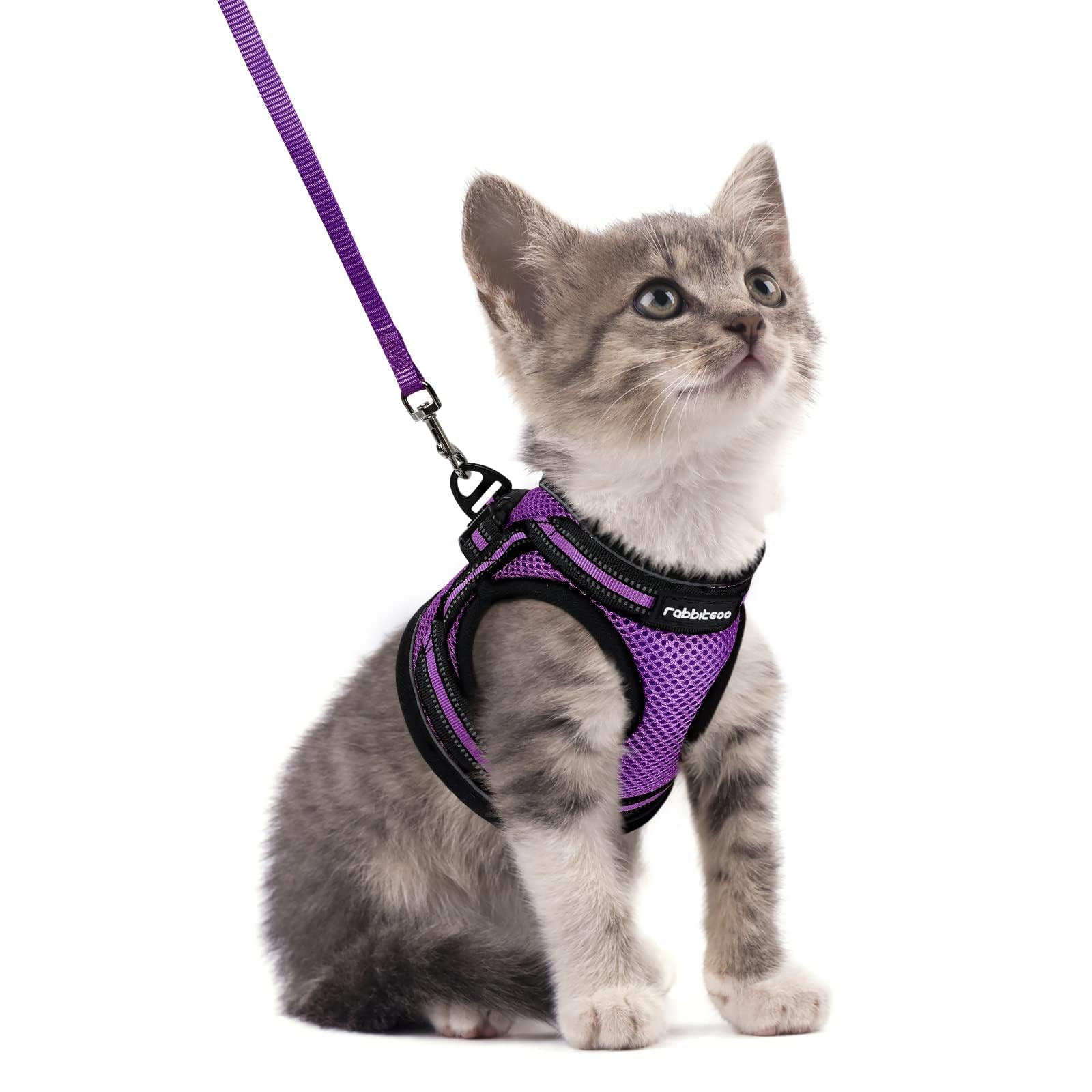 rabbitgoo Cat Harness and Leash for Walking, Escape Proof Soft Adjustable Vest Harnesses for Cats, Easy Control Breathable Reflective Strips Jacket, Black, XS
