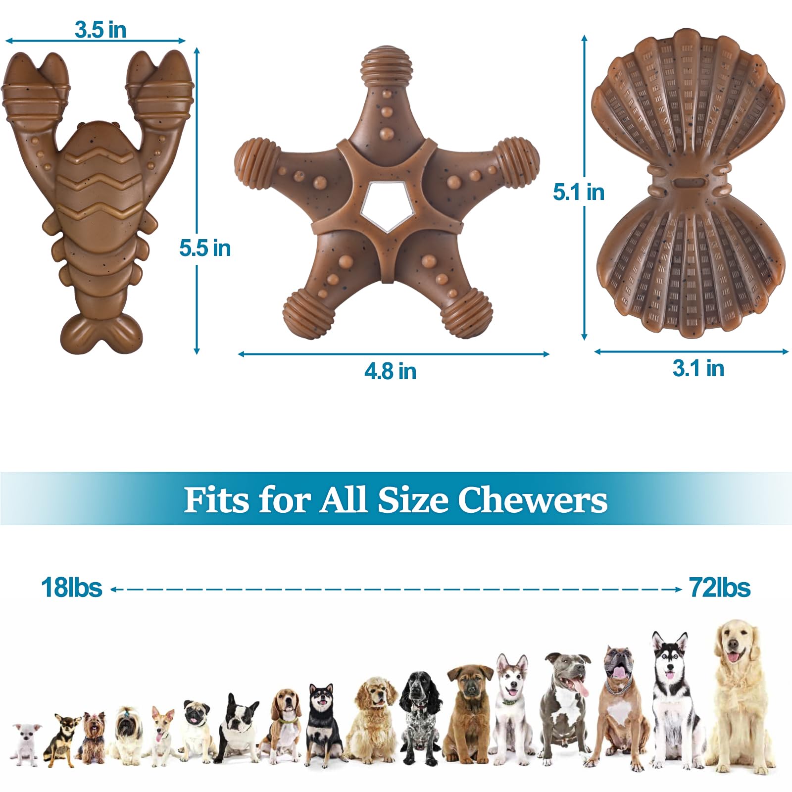 NEZIN Dog Toys for Aggressive Chewers, Indestructible Toys for Large Dogs, Dog Chew for Large Medium Small Breed, 3 Pack Super Chewer with Tough Nylon, Gift for Dogs