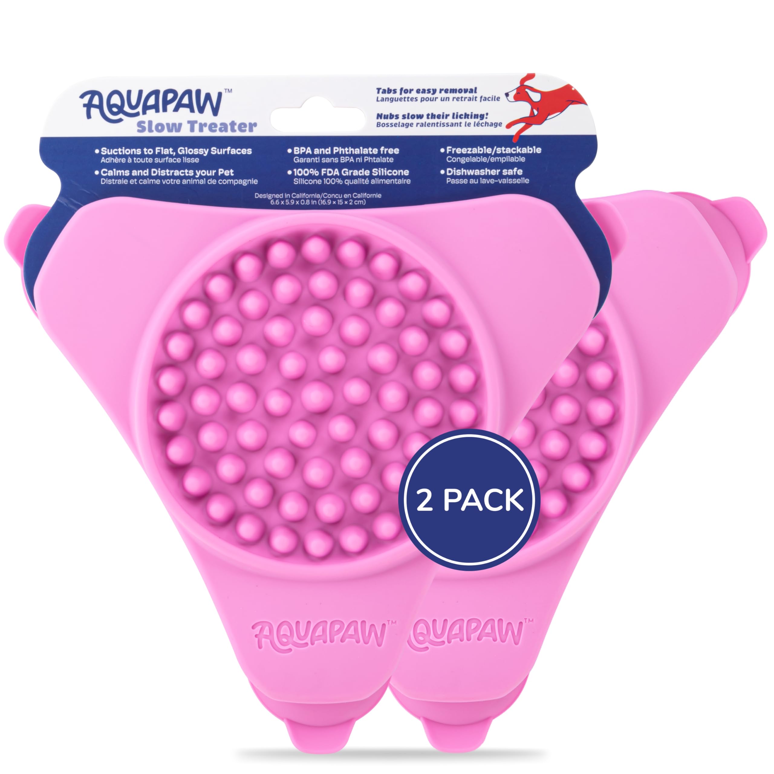 Aquapaw Dog Bath Lick Mat - 2-Pack, XL, Blue - Slow Feeder Mat & Dog Treat Container with Suction Cup - Shower Peanut Butter Holder & Bathing Distraction Aid