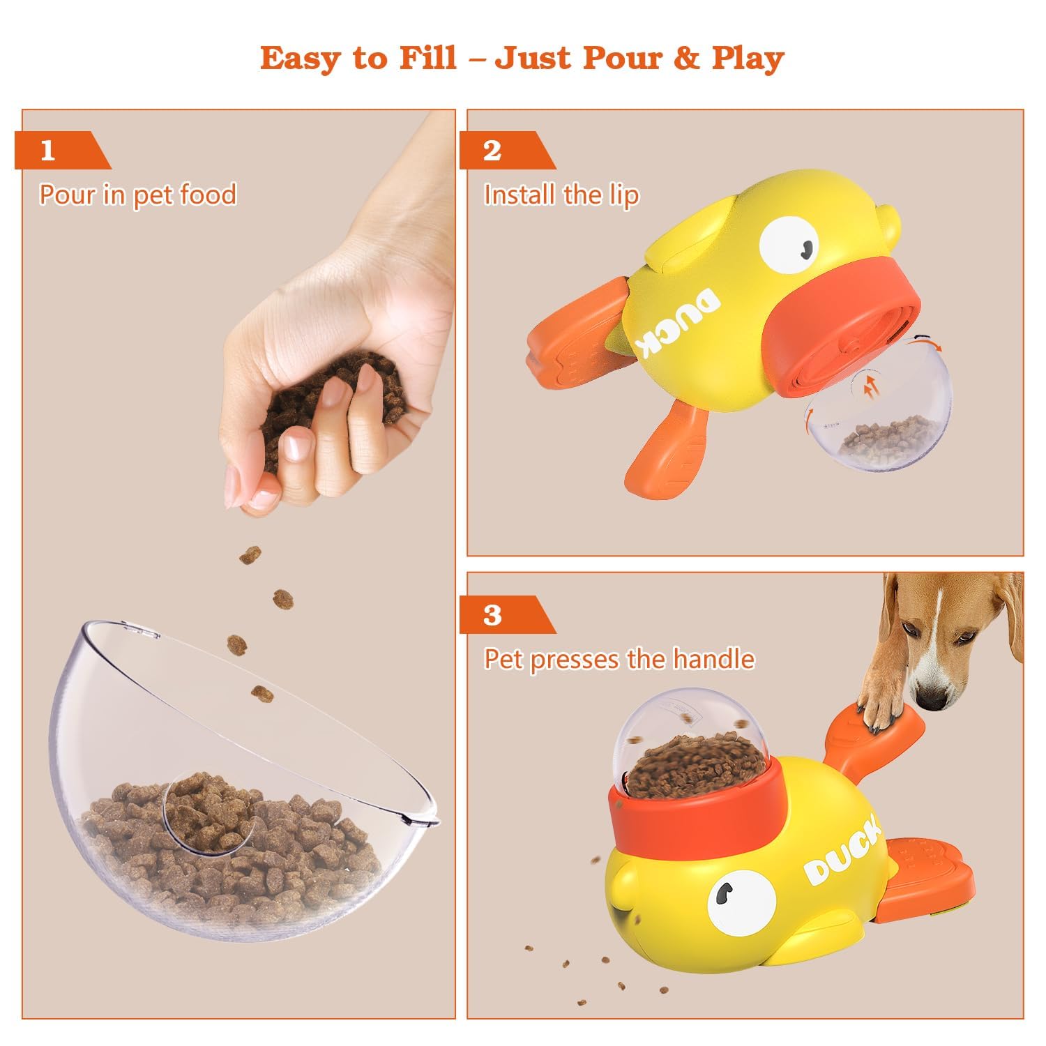 Interactive Dog Treat Dispenser Toy & Slow Feeder Dog Bowls - Duck-Shaped Puzzle Toy for Mental Stimulation, Adjustable Food Outlet for Small to Medium Cats and Dogs