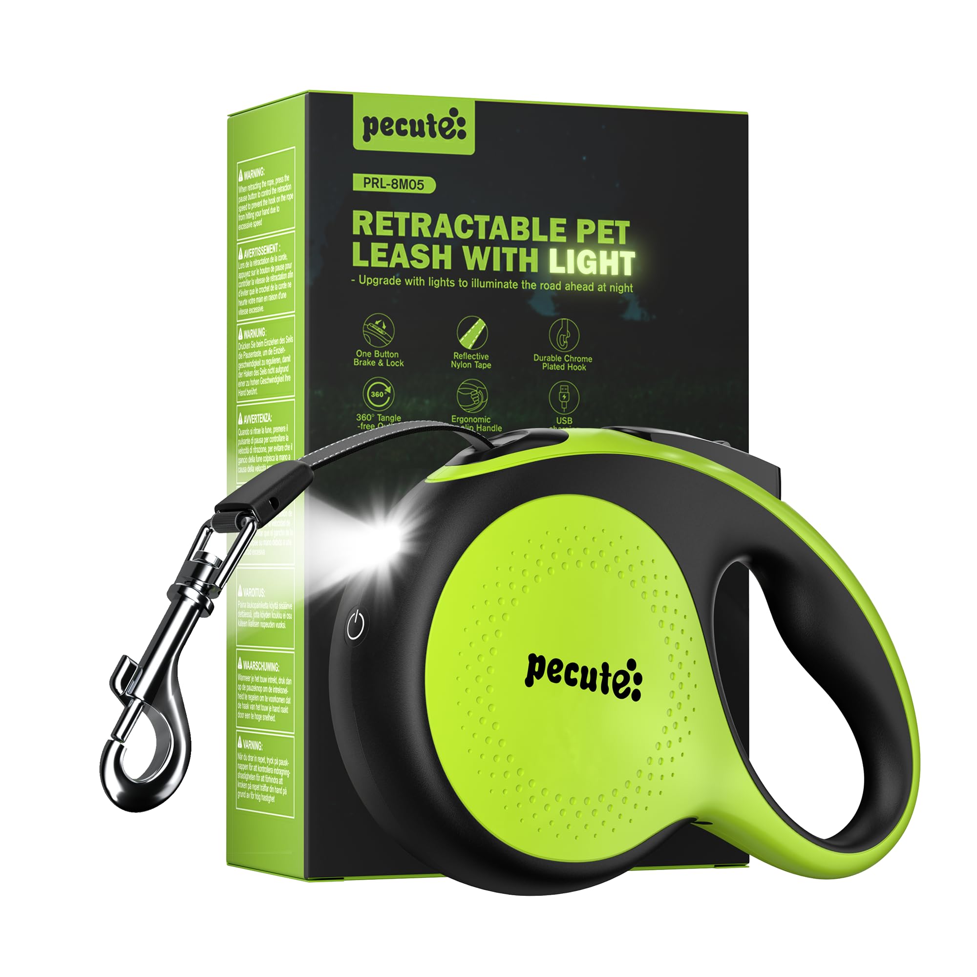 Snuggle Paws Retractable Dog Leash 16ft Heavy-Duty – All-in-One Leash with LED Flashlight, Poop Bag Holder & Chew-Proof Steel Cable Extension – Tangle-Free Design for Small to Large Dogs up to 66 lbs