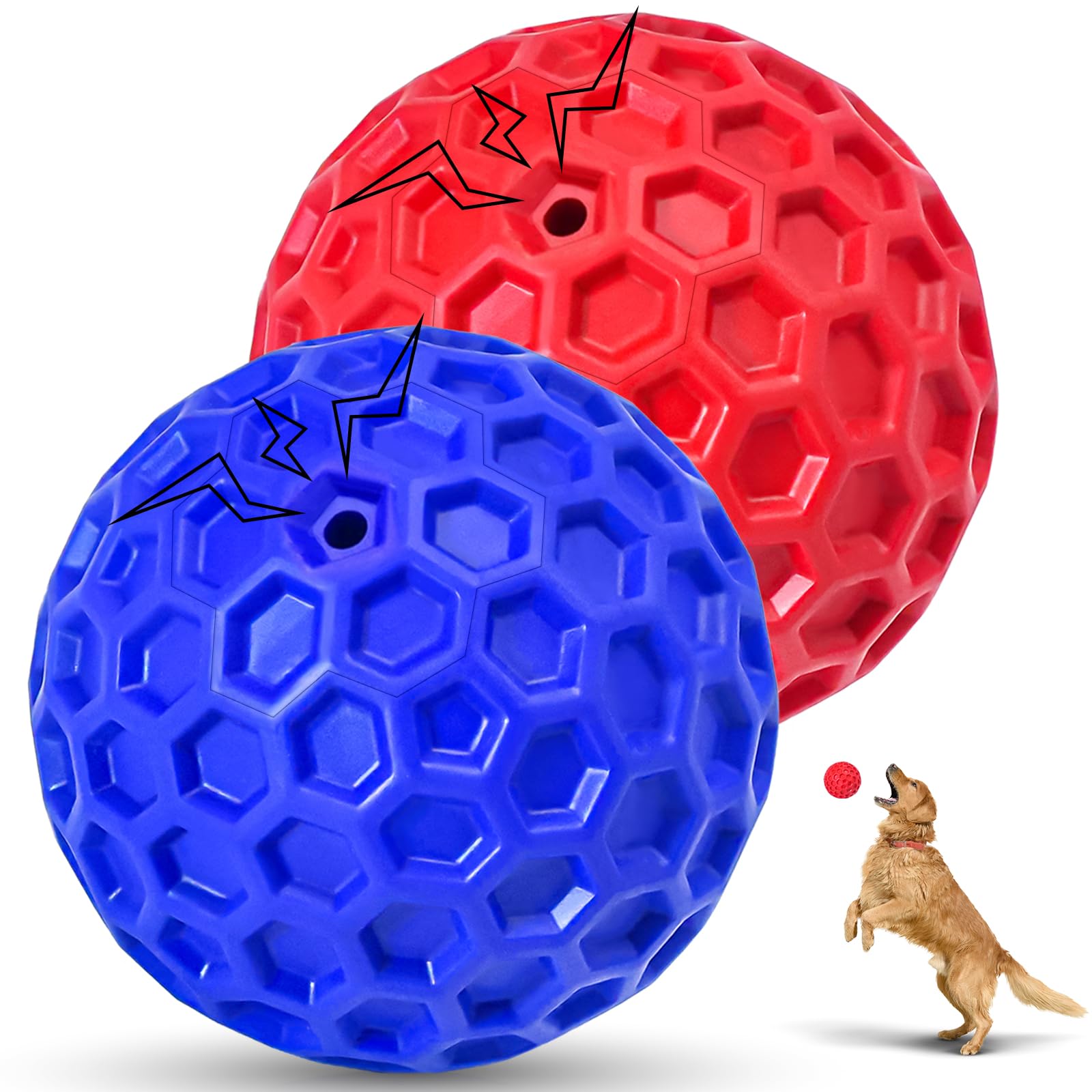DISSKNIC Indestructible Squeaky Dog Ball, Relieves Anxiety, Cleans Teeth, Interactive Chew Toy for Aggressive Chewers, Dog Toy for Large Breeds, Outdoor Waterproof