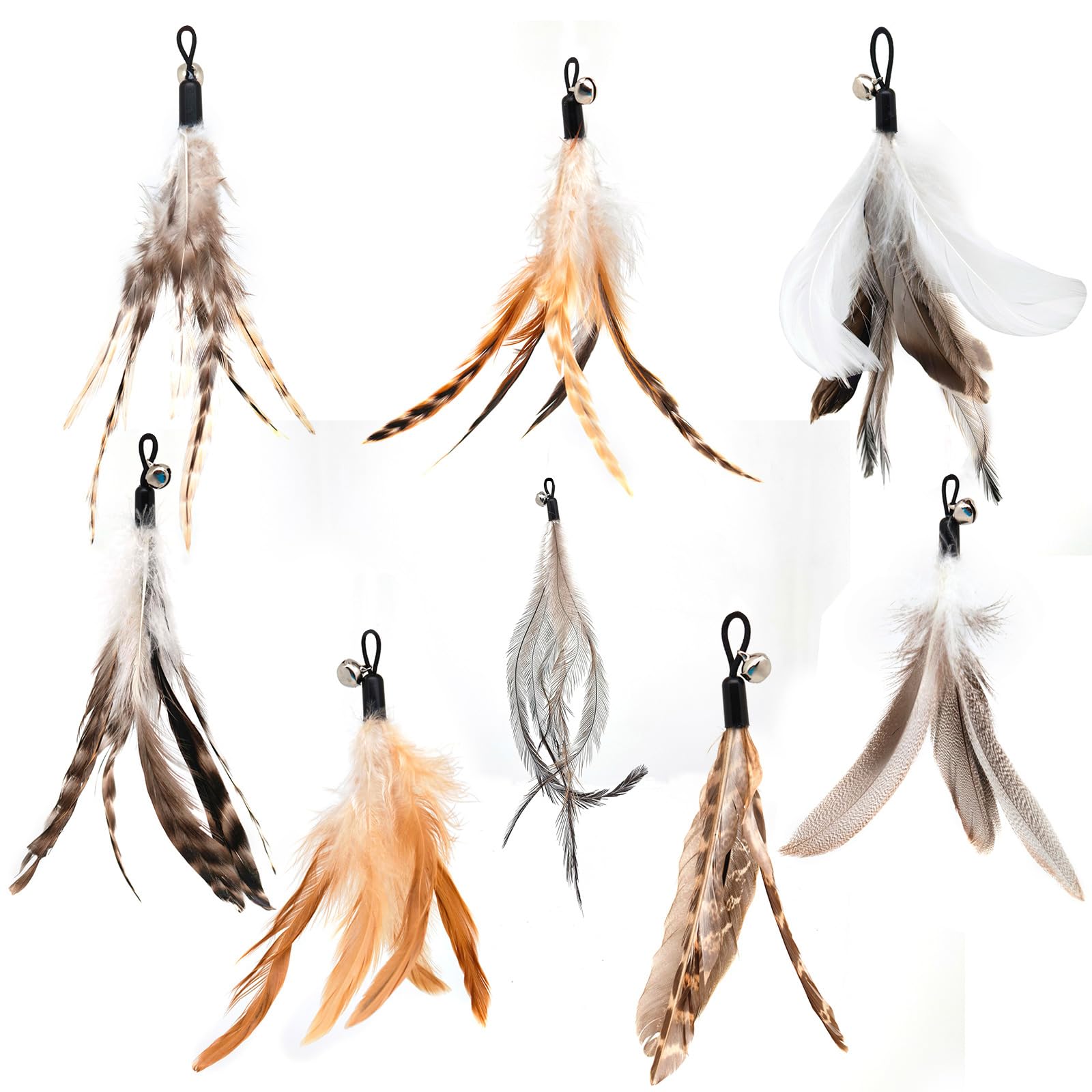 miwoowim Natural unstained Feathers,8PCS Cat Feather Toys Replacement Wand Toy Refills, Cat Feathers Refill for Indoor Cats,Perfect Wand Attachments