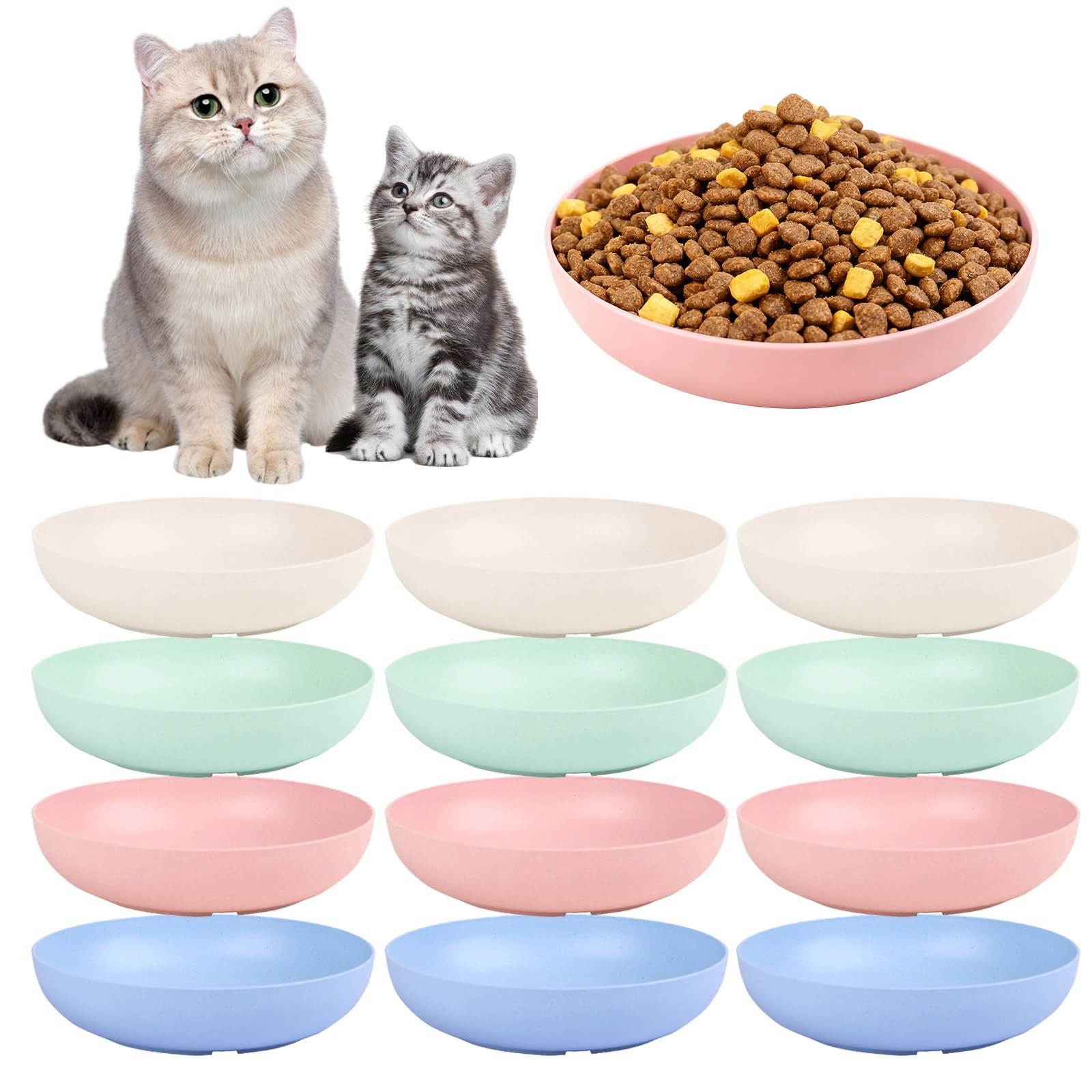 [8 Pack] Cat Dishes Whisker Friendly, Shallow Wide Pet Food and Water Bowl, Durable Wheat Straw Cat Bowls for Indoor Outdoor Cats