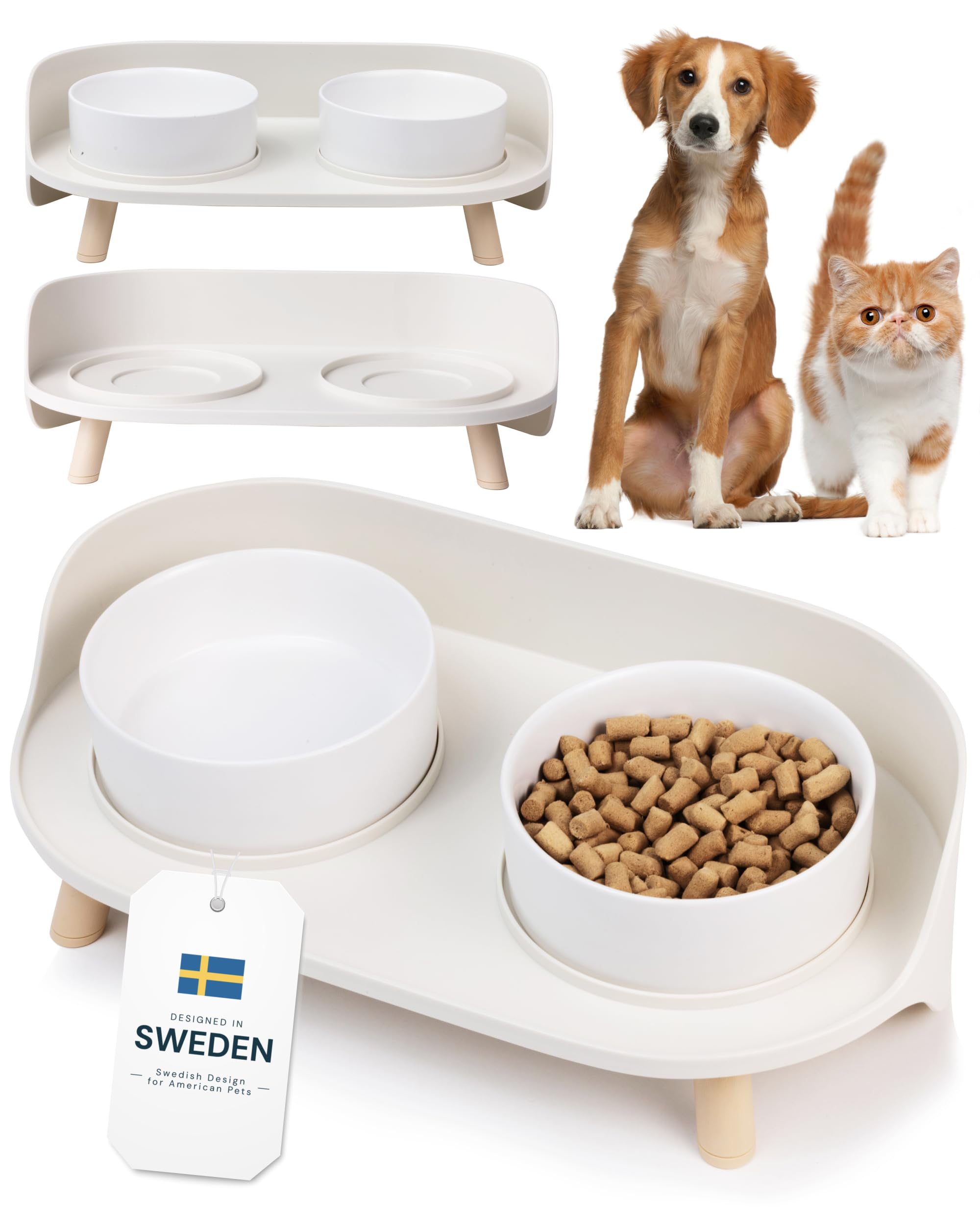 Elevated Ceramic Dog Bowl Set - Double Dog Feeding Bowls with Stand Splash Proof - Raised Dishes for Food and Water - Ideal for Small to Medium Dogs - 2 x 850 ml - 28.74 oz