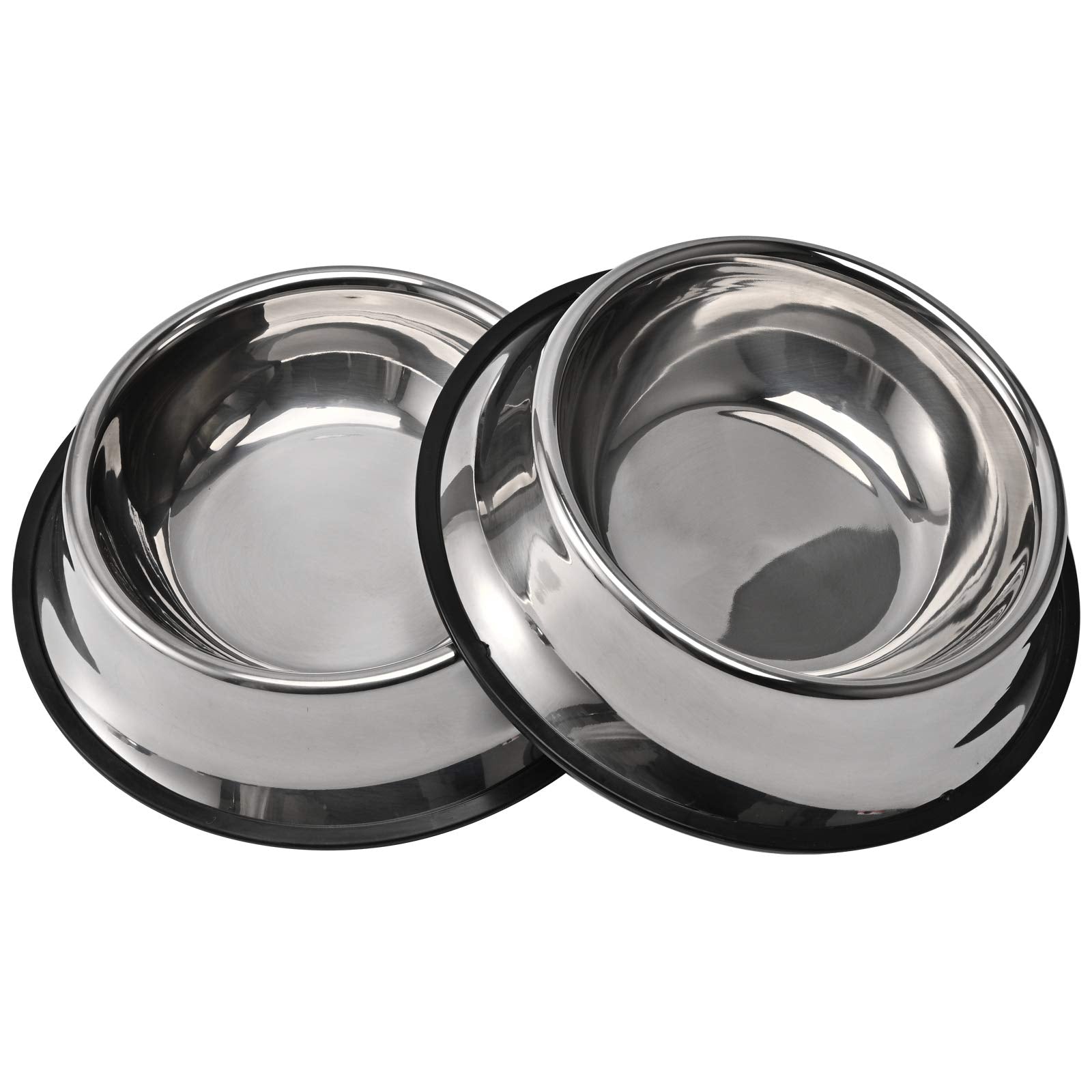 Amazon Basics Stainless Steel Non-Skid Dog Water And Food Bowls, Dishwasher Safe, Rust Resistant, 38oz Capacity, 10 x 2.8 Inches, 2-Pack
