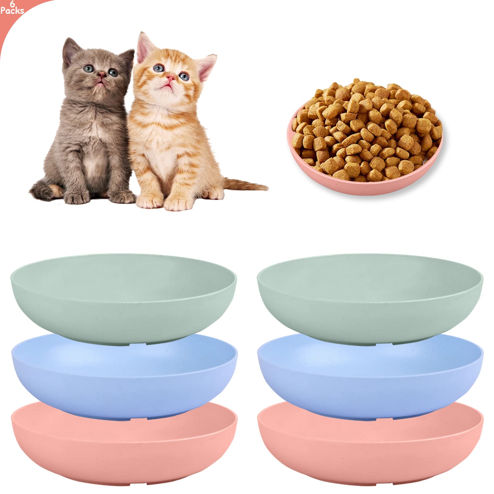 [8 Pack] Cat Dishes Whisker Friendly, Shallow Wide Pet Food and Water Bowl, Durable Wheat Straw Cat Bowls for Indoor Outdoor Cats