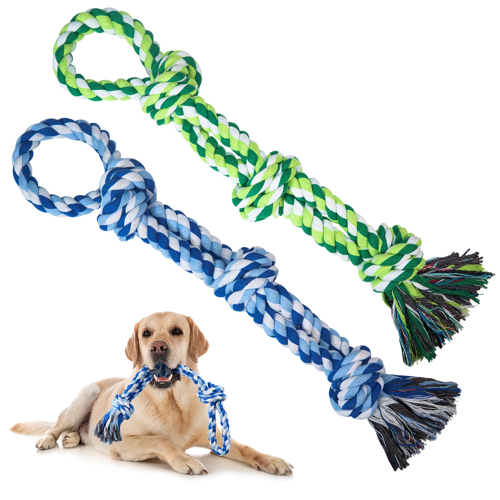 Tough Dog Rope Toys for Aggressive Chewers, Tough Tug of War Dog Toys for Large, Medium & Small Dogs – 5 Pack Including 2 Ropes & 3 Supplies